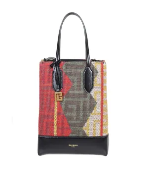 Balmain Logo Plaque Monogram Patterned Satchel Bag