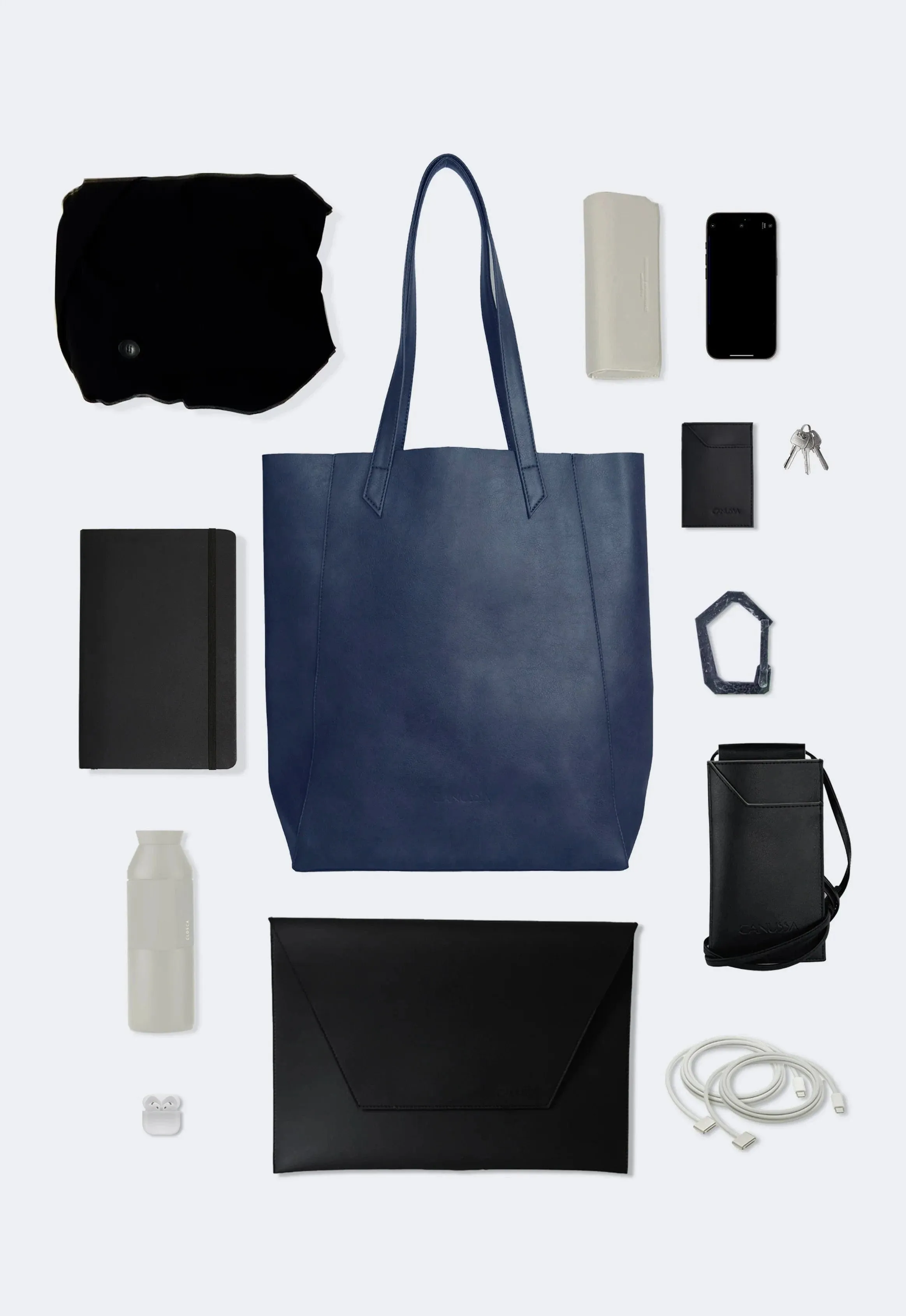 Basic Vegan Leather Everyday Tote Bag | Navy Blue