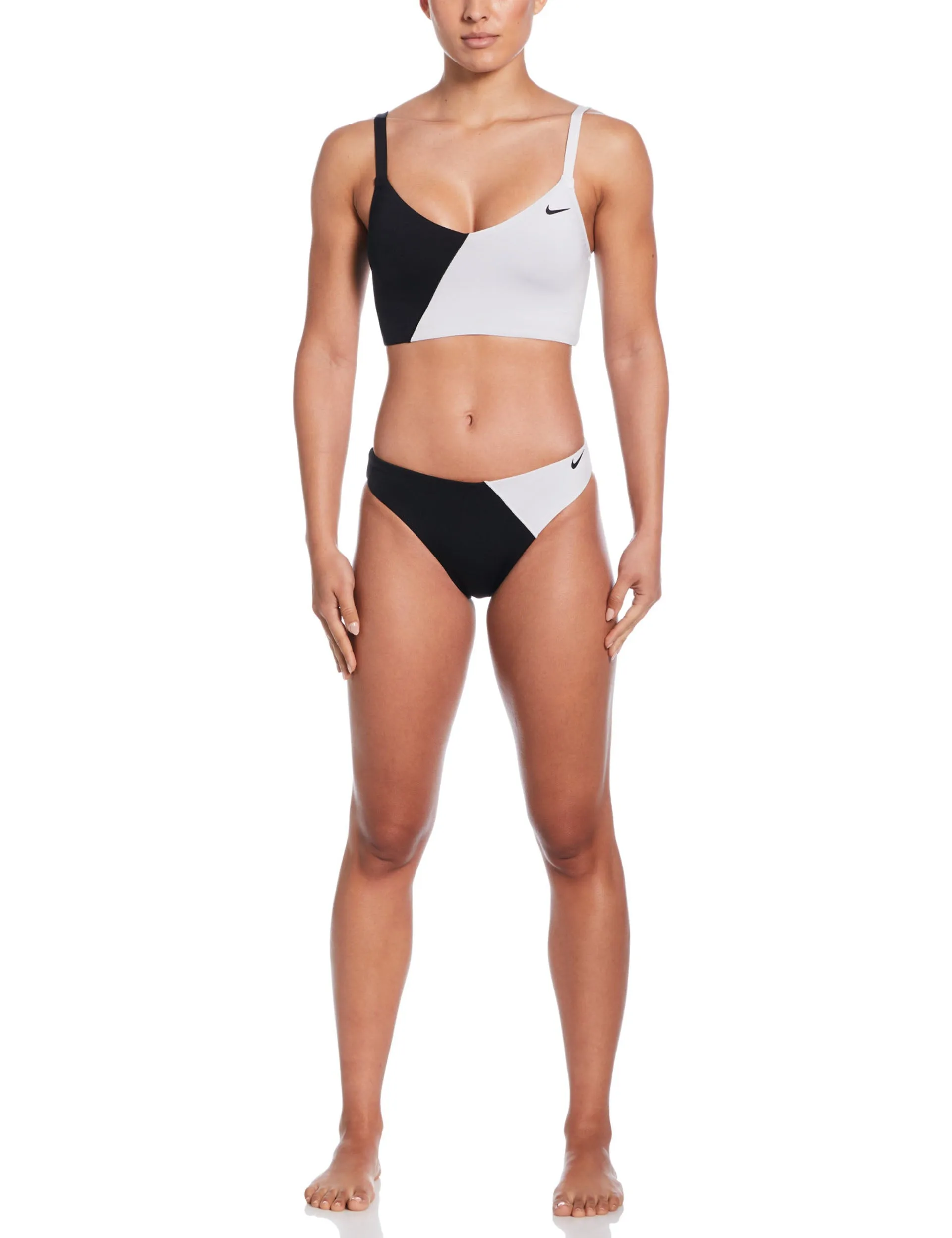 Colour Block V-Neck Midkini - Black