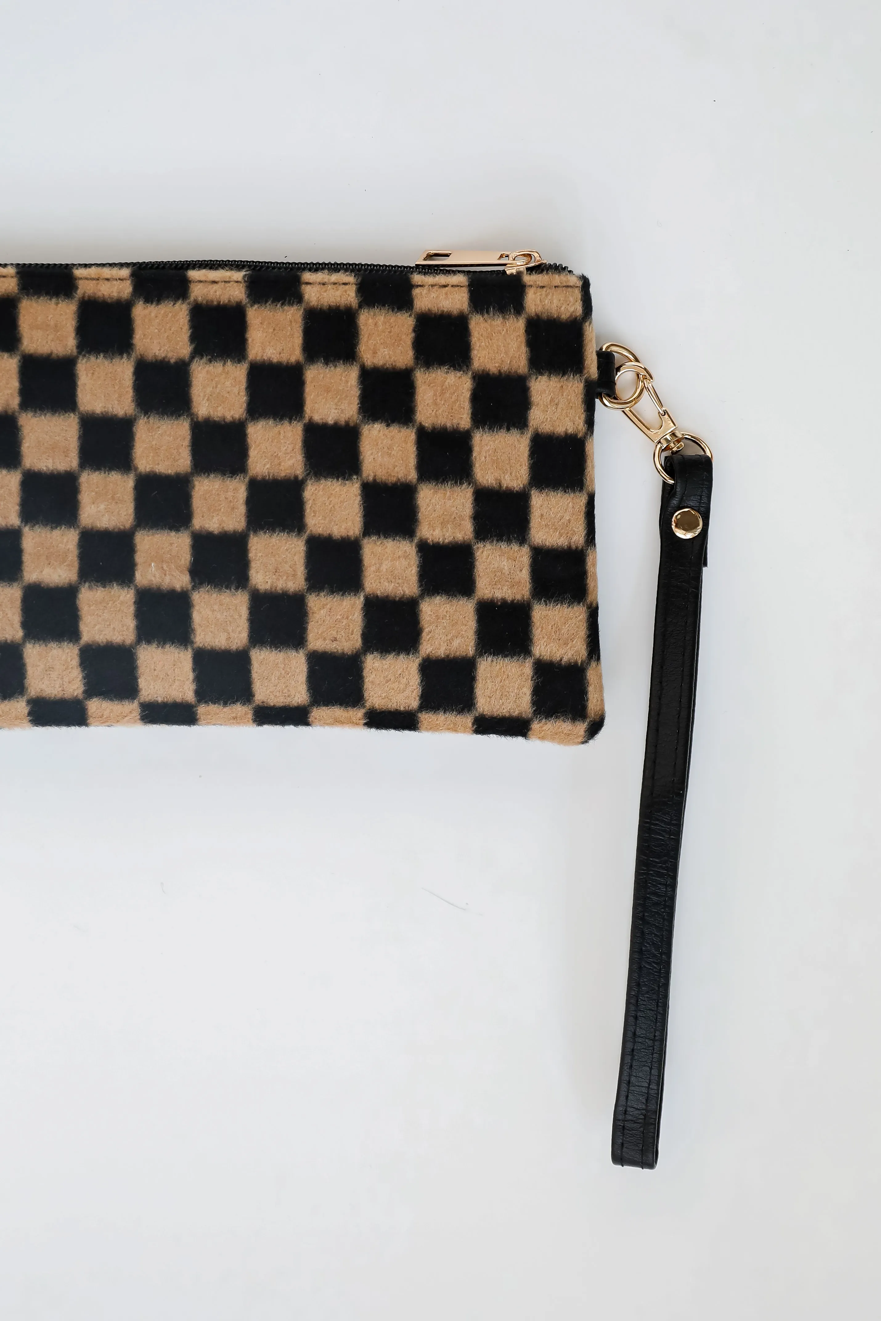 Composed Confidence Brown Checkered Wristlet