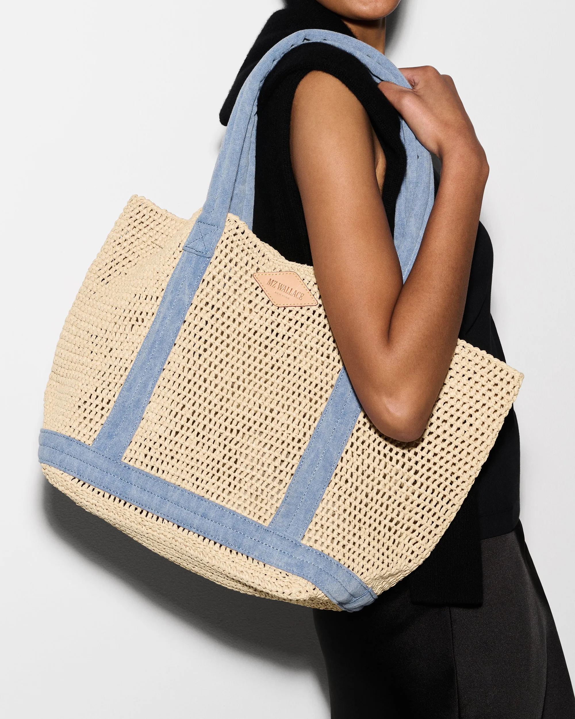 Crochet/Light Denim Medium Crochet Tote