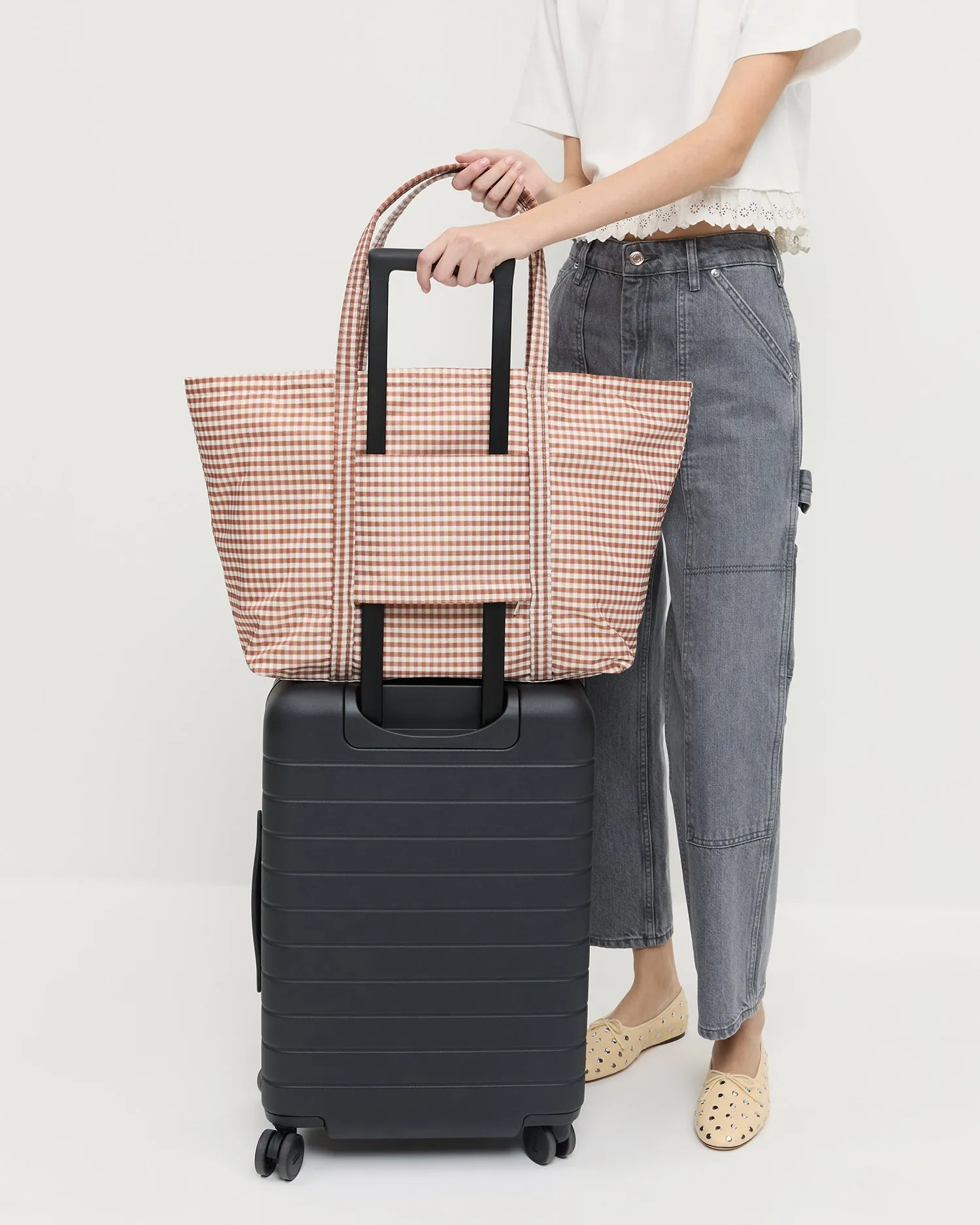 Dina Brown Gingham Travel Tote