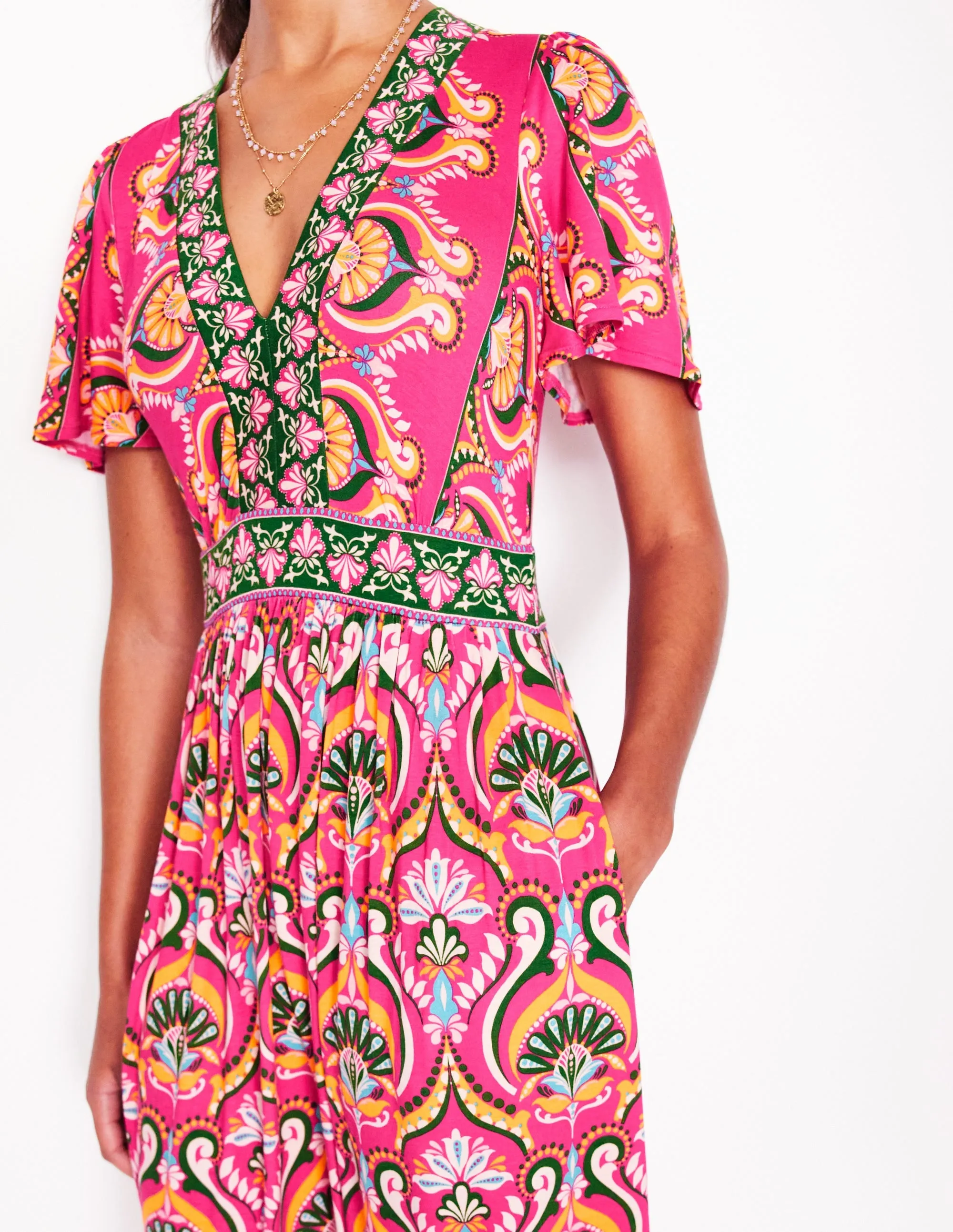 Ellie Flutter Maxi Tea Dress-Pink Peony. Ornamental Floral
