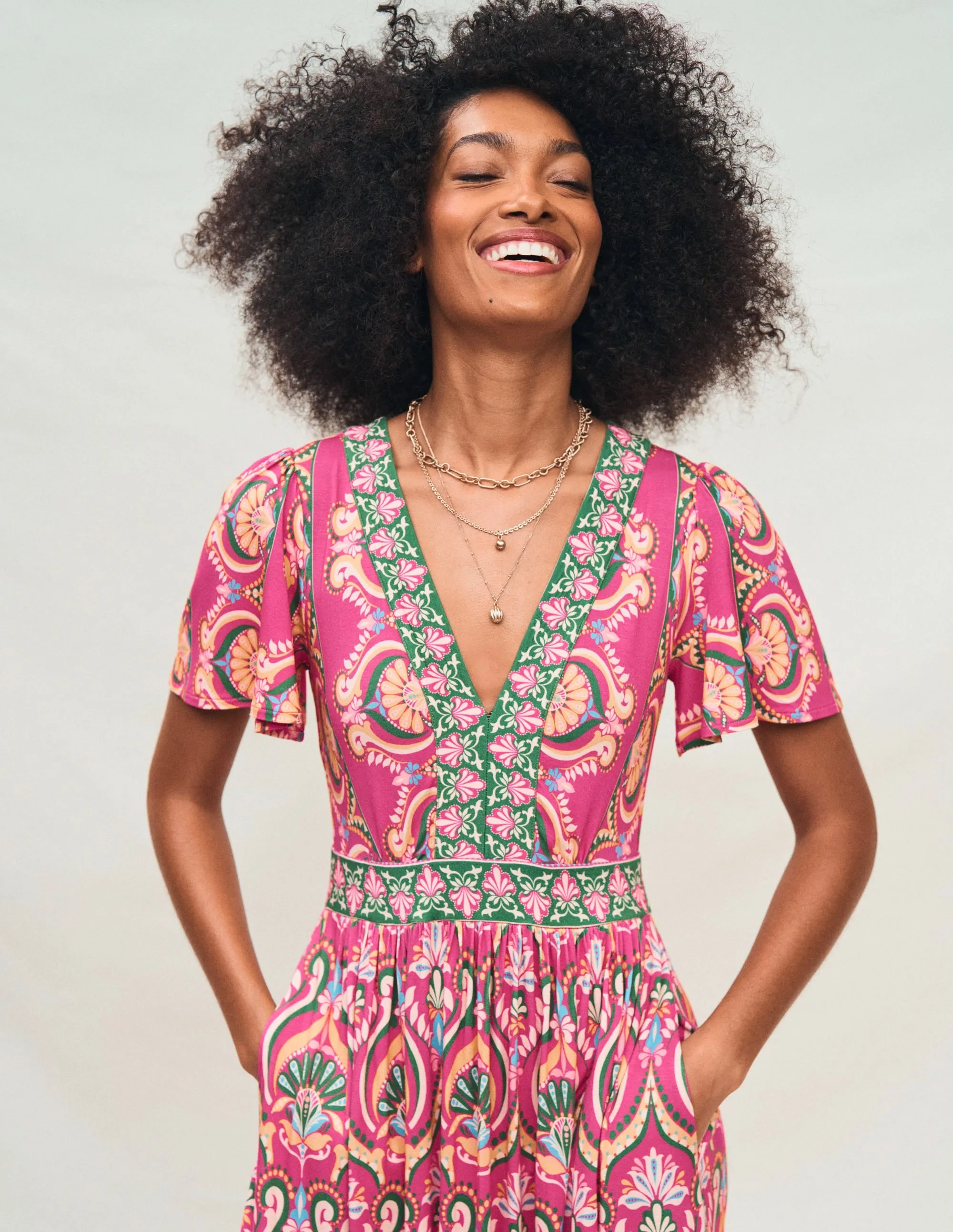 Ellie Flutter Maxi Tea Dress-Pink Peony. Ornamental Floral