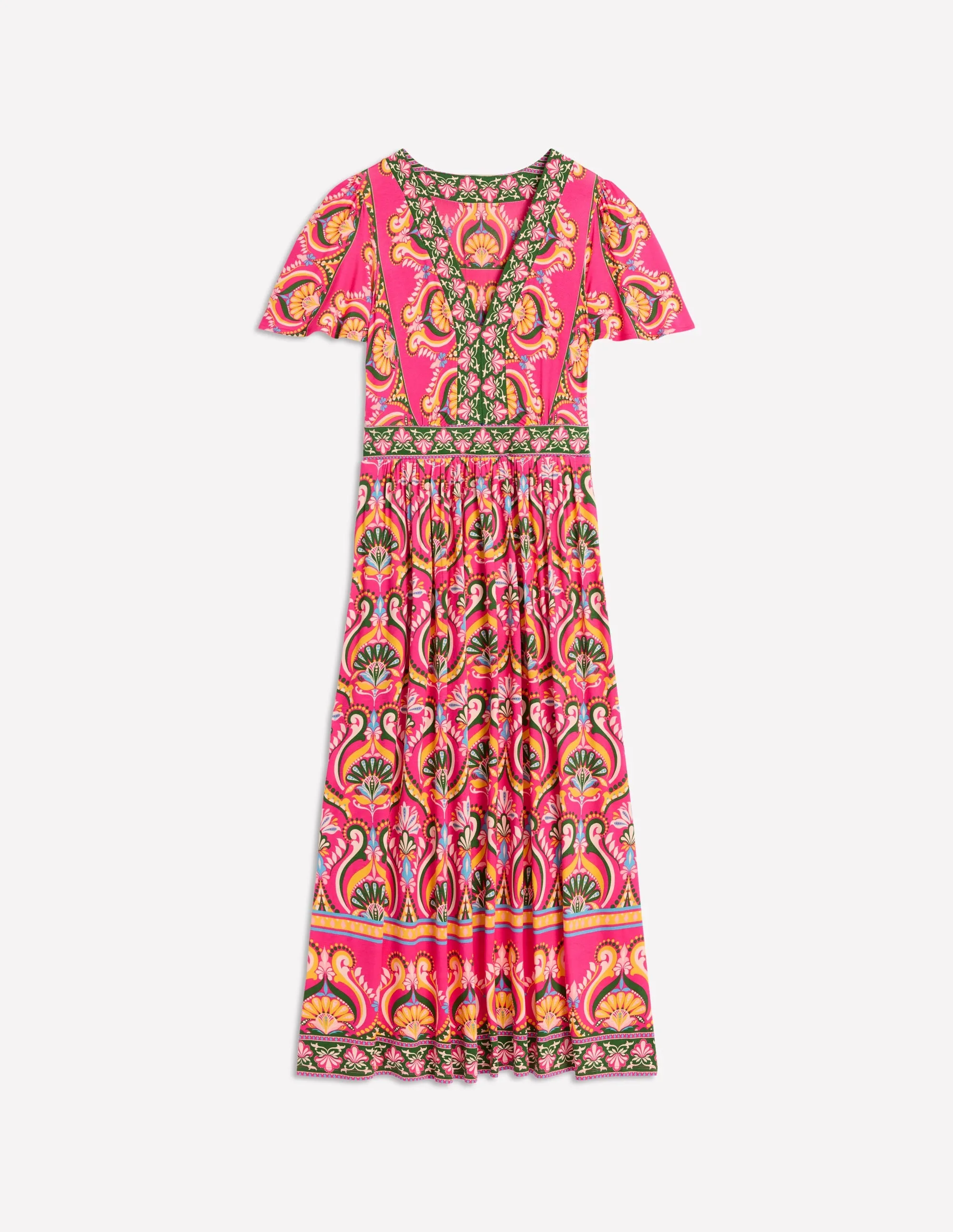 Ellie Flutter Maxi Tea Dress-Pink Peony. Ornamental Floral