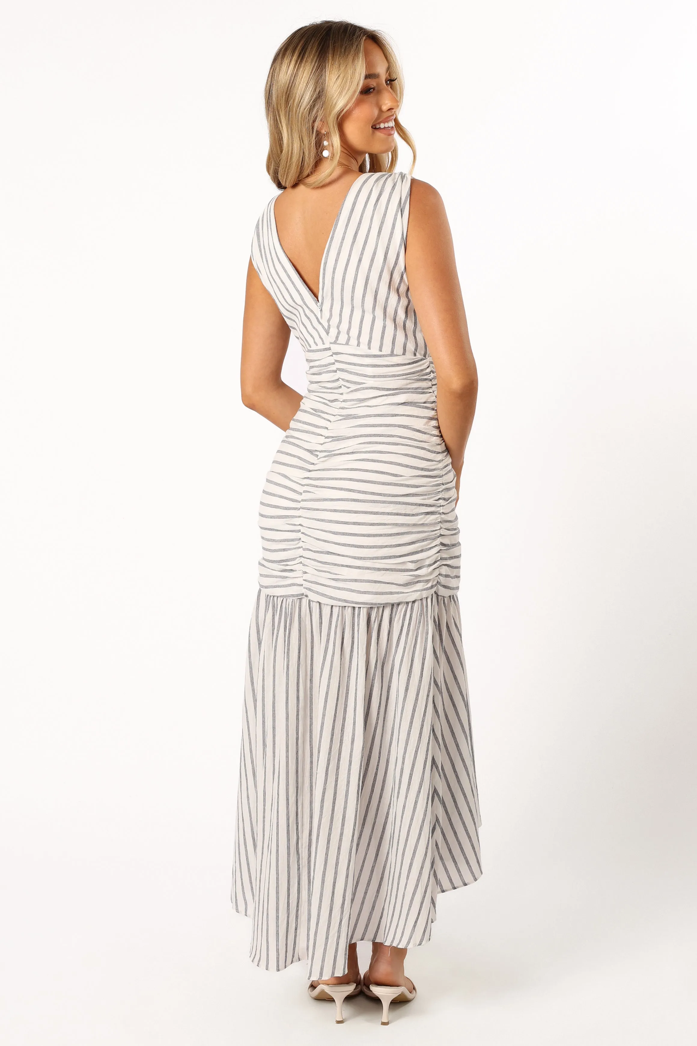Georgia Ruched Midi Dress - Navy Stripe