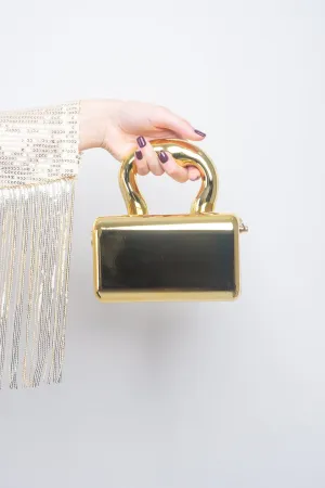 Gold Acrylic Mirrored Square Crossbody Bag
