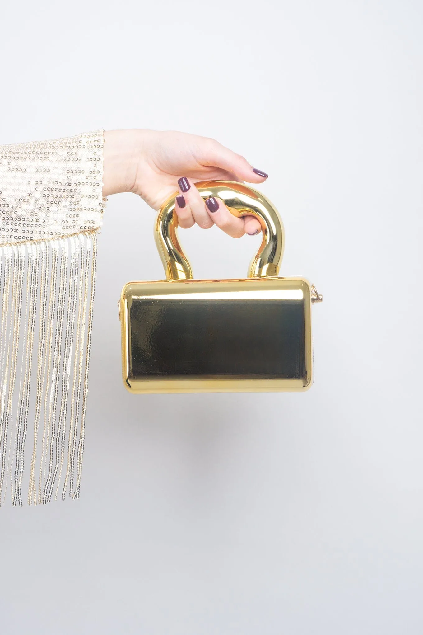 Gold Acrylic Mirrored Square Crossbody Bag