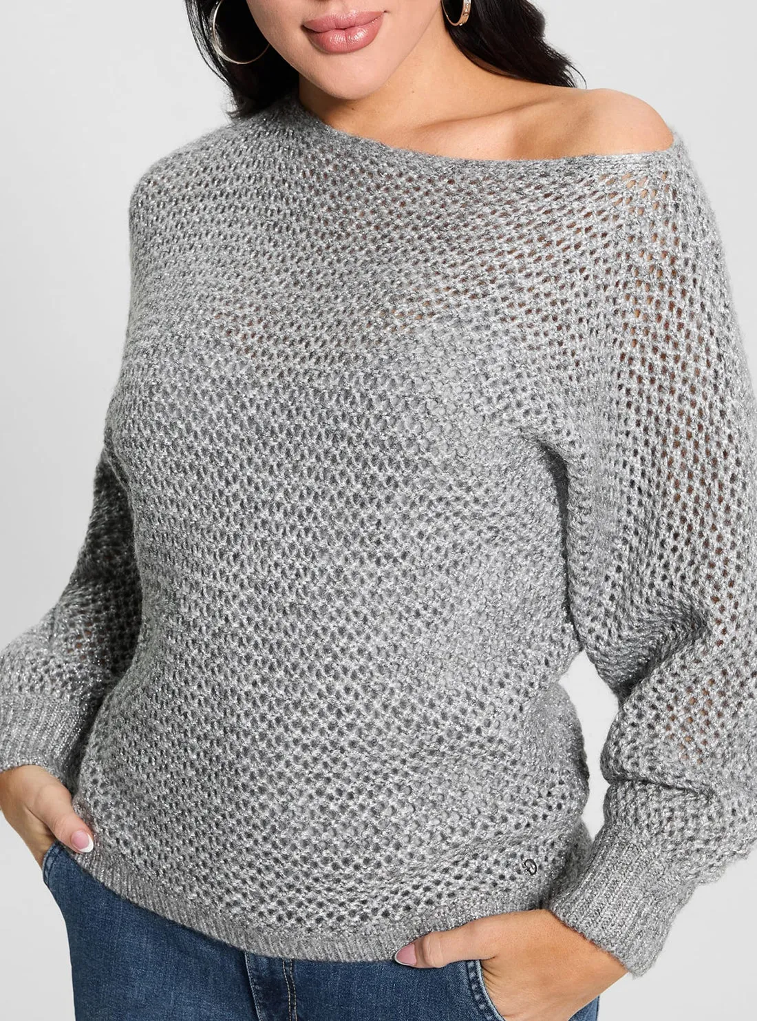 Grey Off Shoulder Knit Top