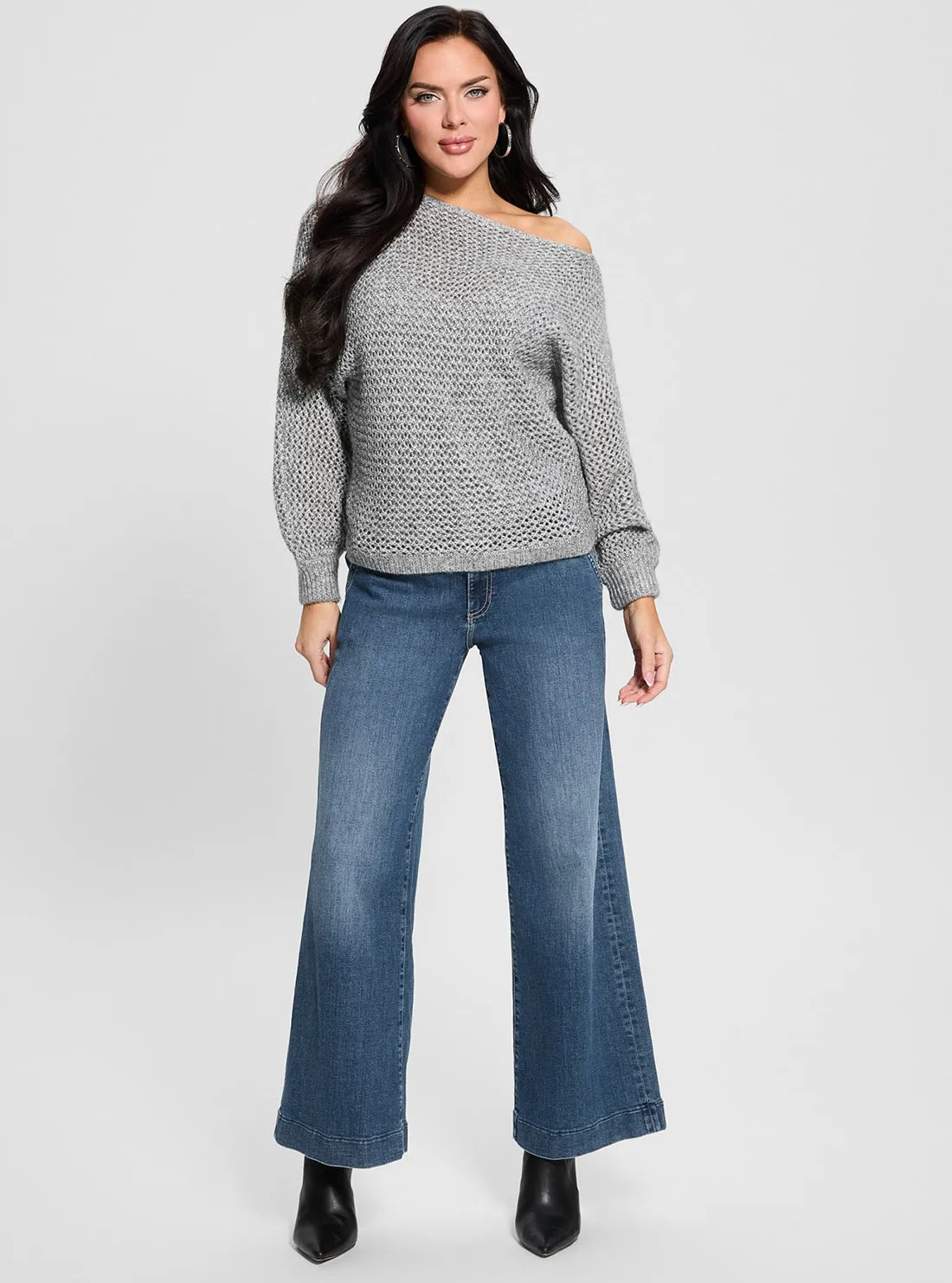 Grey Off Shoulder Knit Top