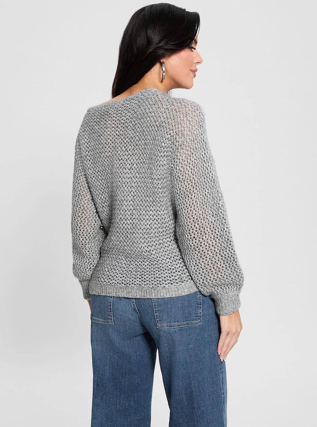 Grey Off Shoulder Knit Top