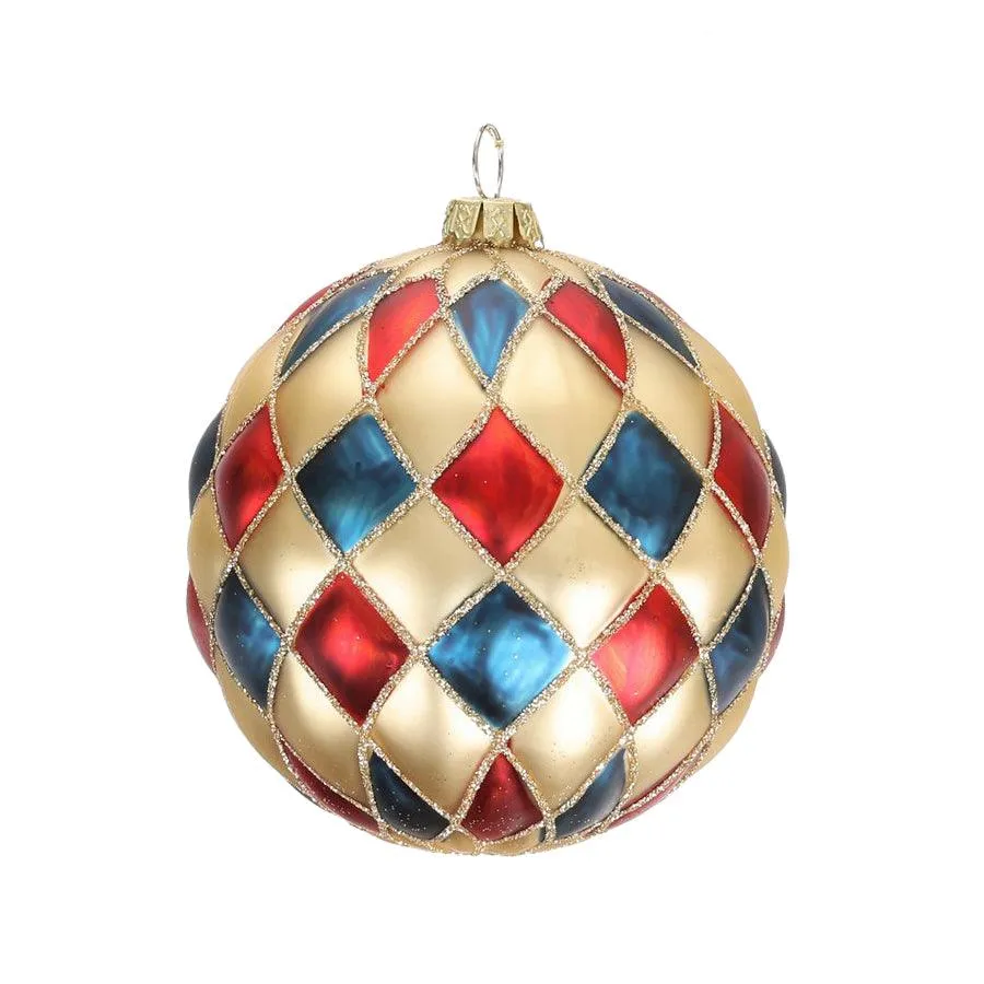 HARMONIER XMAS ORNAMENT 10CM 1PC - CARNAVAL CHECK / STRIPE  (40g)