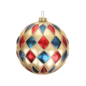 HARMONIER XMAS ORNAMENT 10CM 1PC - CARNAVAL CHECK / STRIPE  (40g)