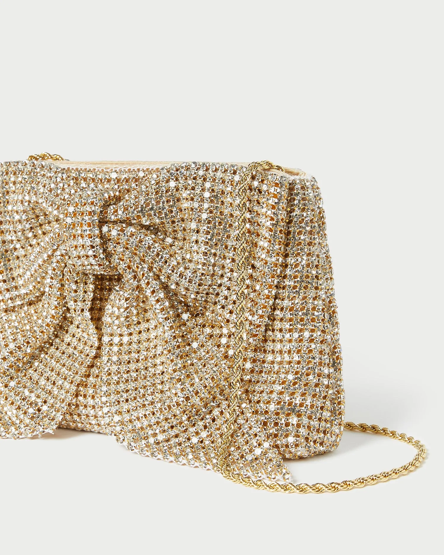 Jolene Gold Diamanté Bow Clutch
