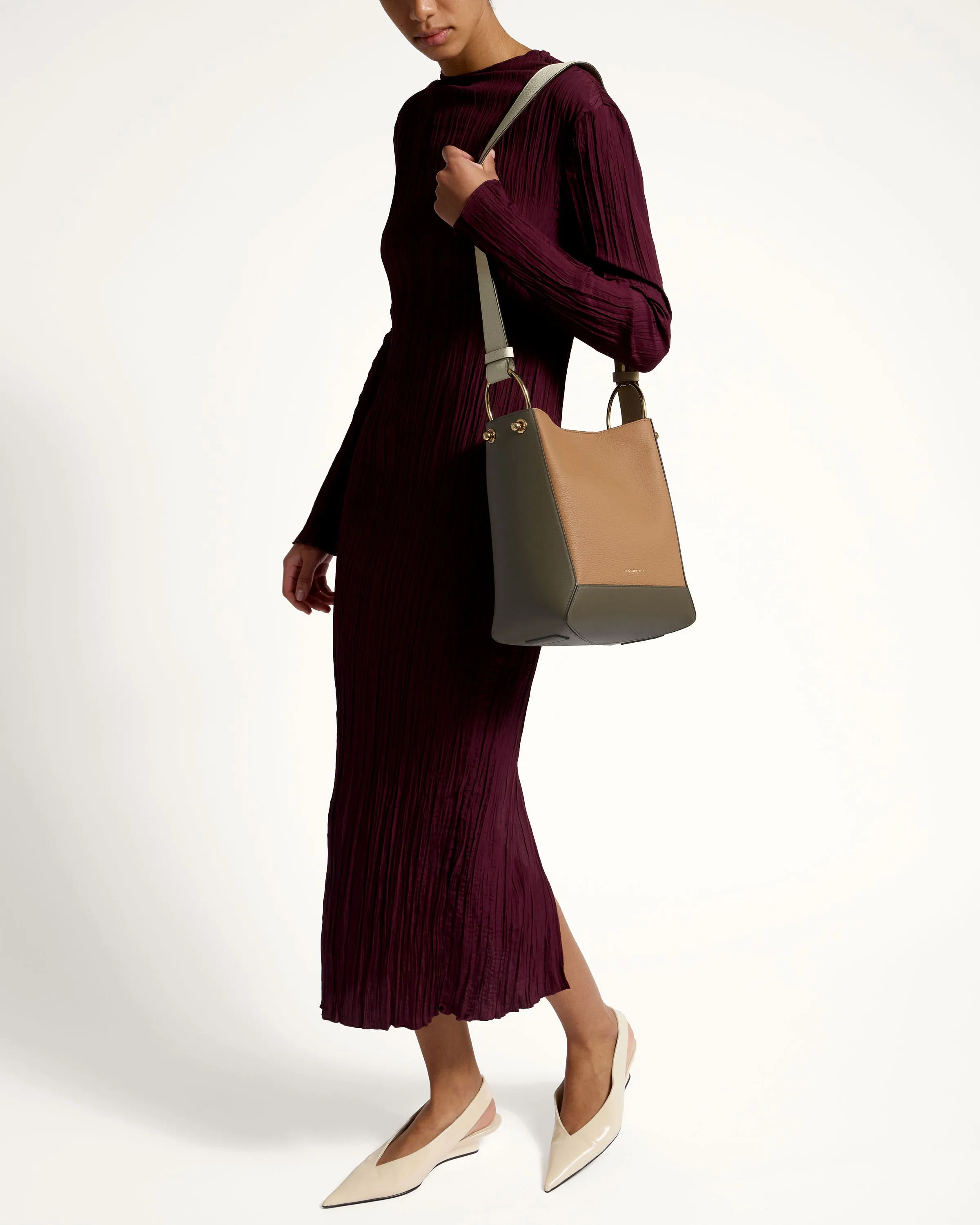 Lana Midi Bucket Bag - Khaki/Caramel/Diamond