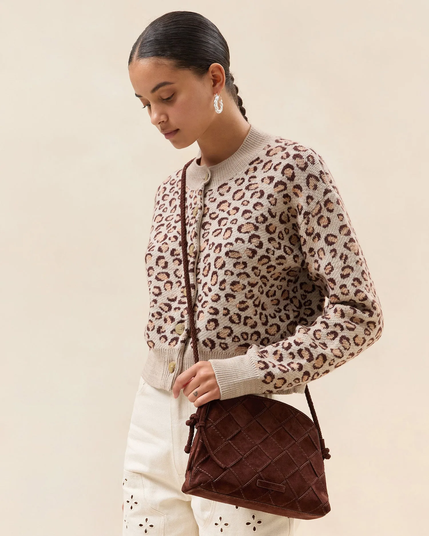 Mallory Espresso Woven Suede Crossbody