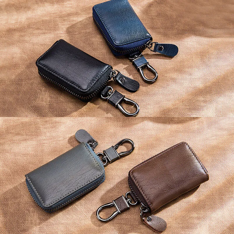 Men Genuine Leather Retro Mini Key Case Bag Large Capcity Fashion Car Key Keychain Wallet
