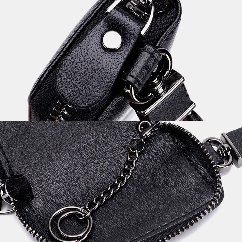 Men Genuine Leather Retro Mini Key Case Bag Large Capcity Fashion Car Key Keychain Wallet