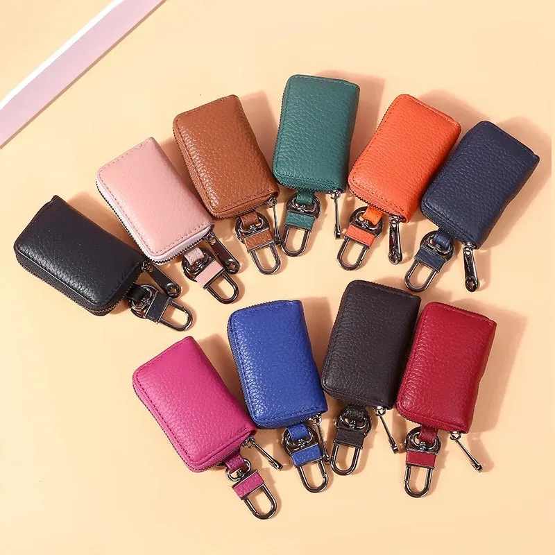 Men Genuine Leather Retro Mini Key Case Bag Large Capcity Fashion Car Key Keychain Wallet