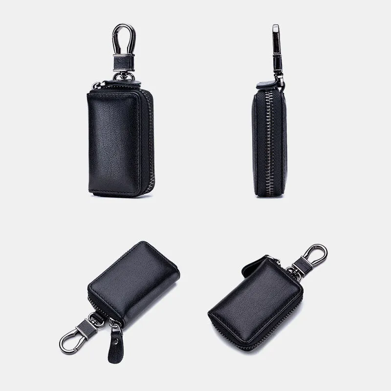 Men Genuine Leather Retro Mini Key Case Bag Large Capcity Fashion Car Key Keychain Wallet