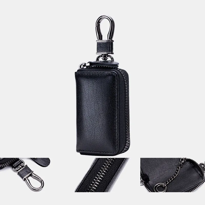 Men Genuine Leather Retro Mini Key Case Bag Large Capcity Fashion Car Key Keychain Wallet