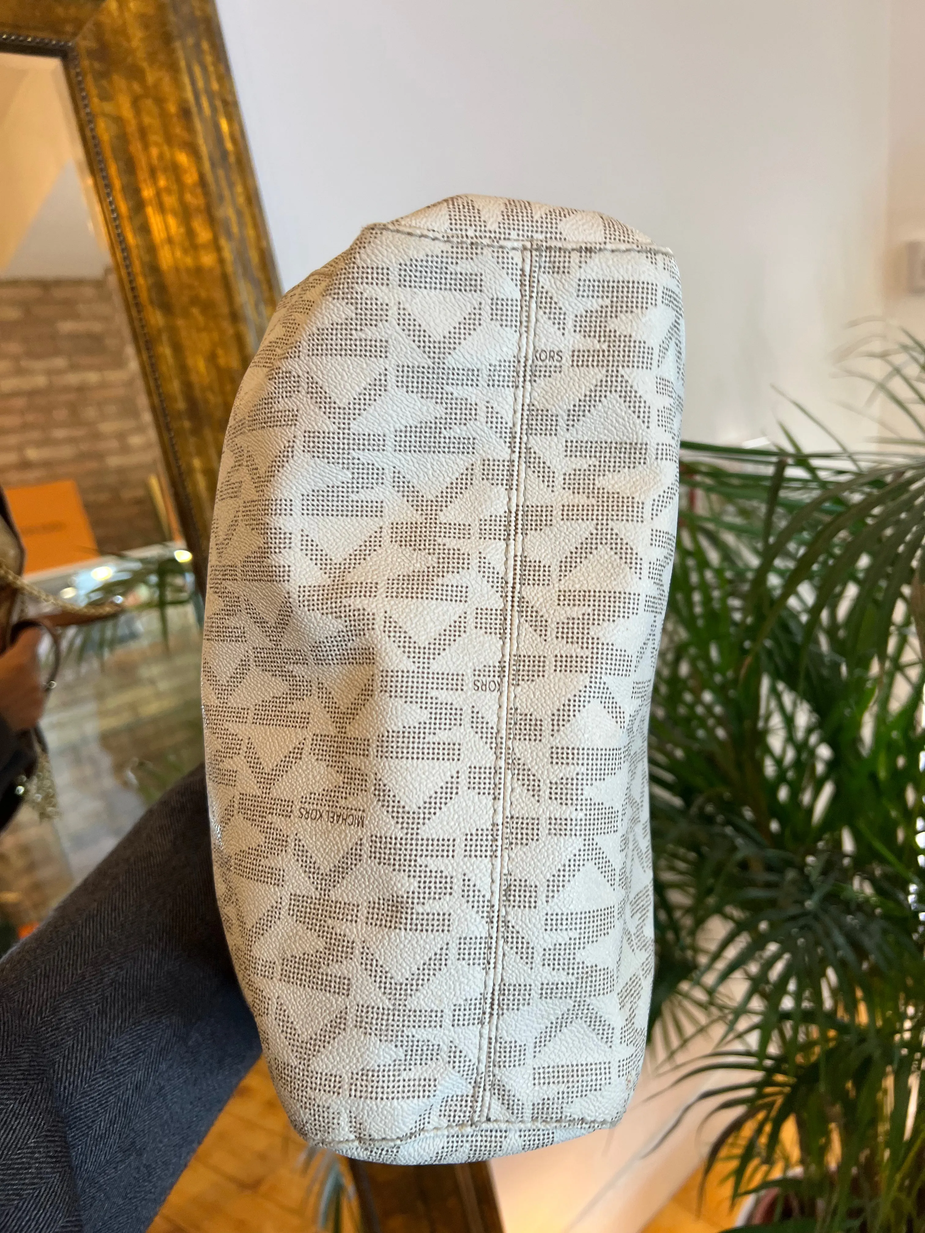Michael Kors Cream Monogram Canvas Chain Tote