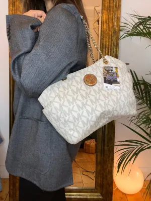 Michael Kors Cream Monogram Canvas Chain Tote