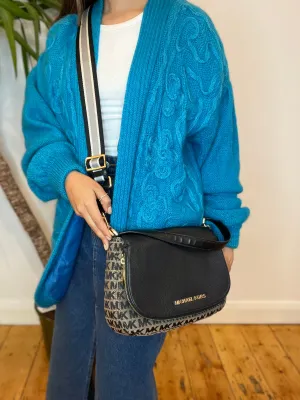 Michael Kors Monogram Canvas & Black Leather Crossbody
