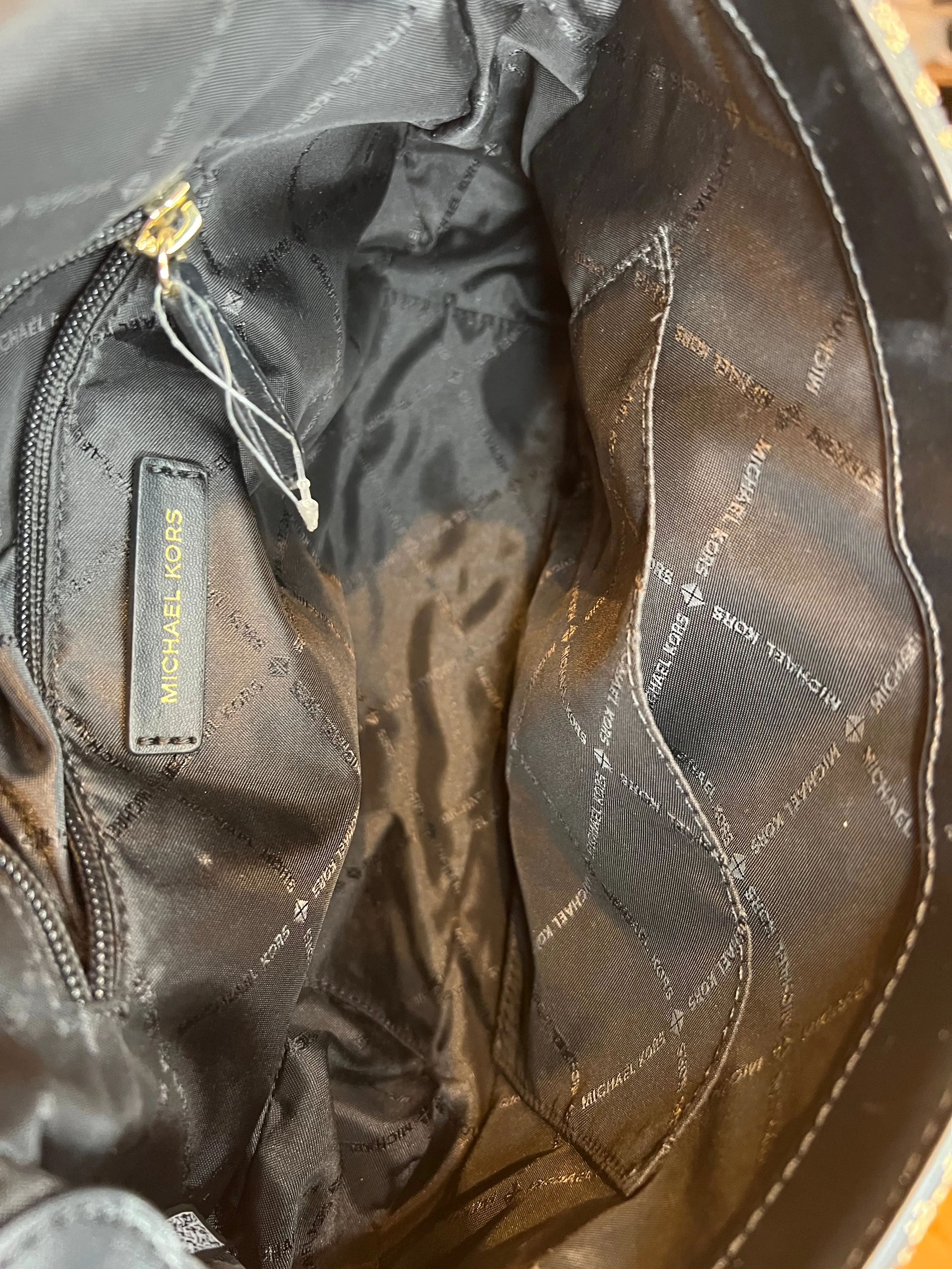 Michael Kors Monogram Canvas & Black Leather Crossbody