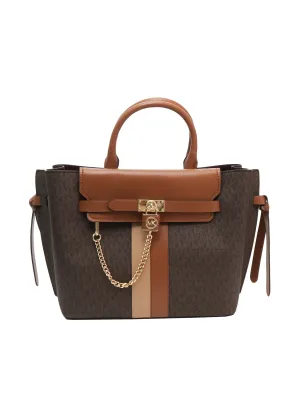 Michael Michael Kors Hamilton Legacy Large Logo Stripe Belted Satchel Bag
