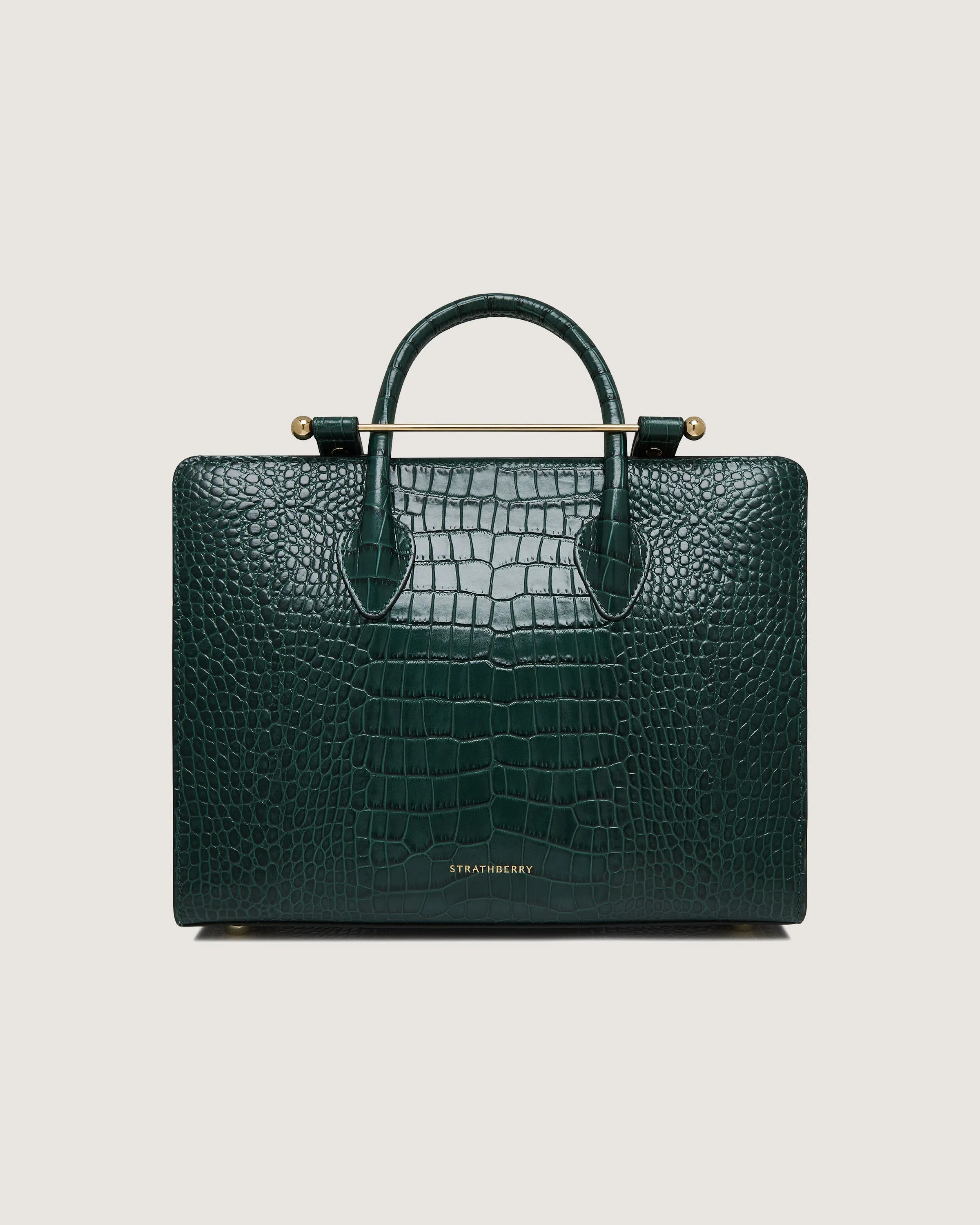 Midi Tote - Croc-Embossed Leather Bottle Green