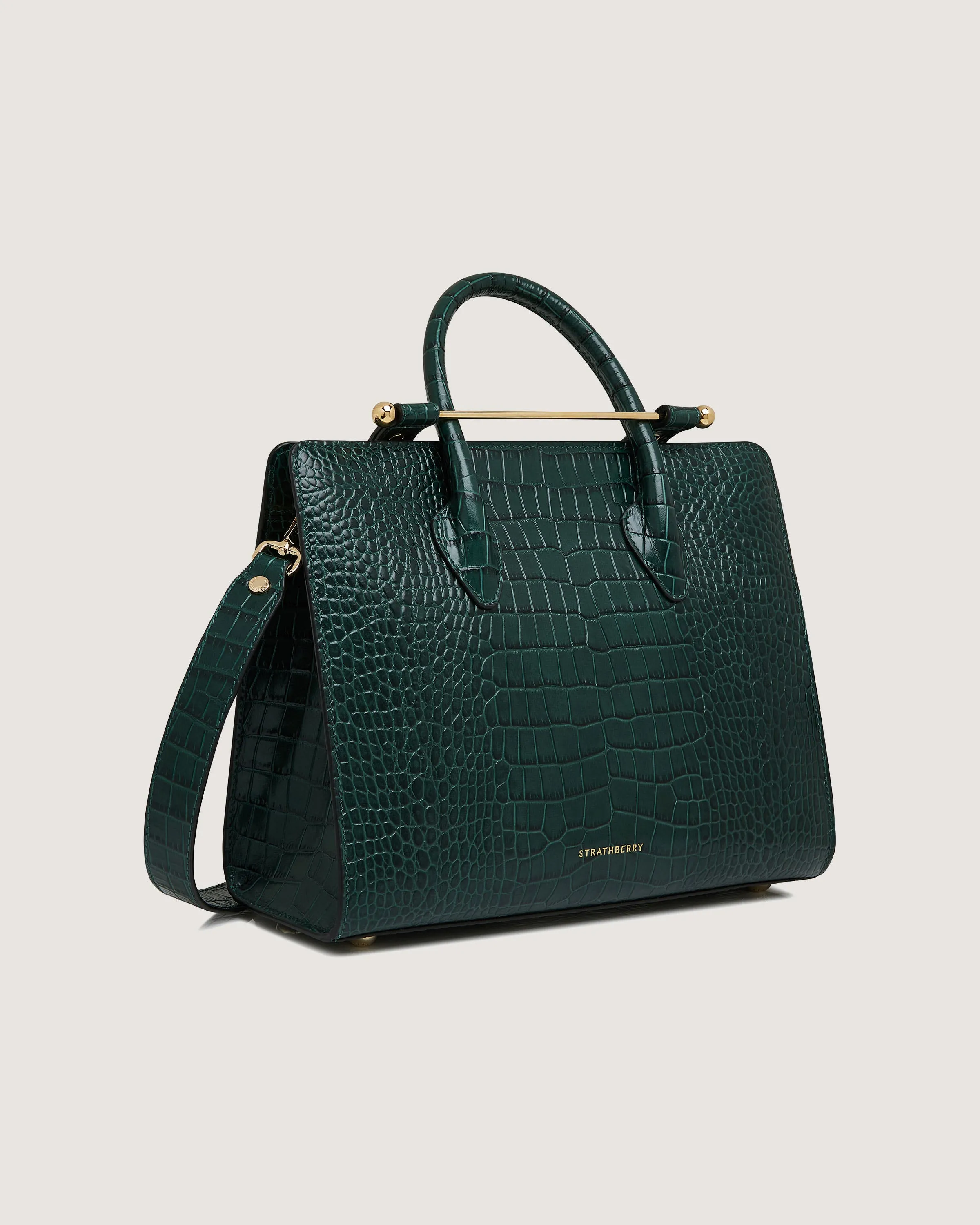 Midi Tote - Croc-Embossed Leather Bottle Green
