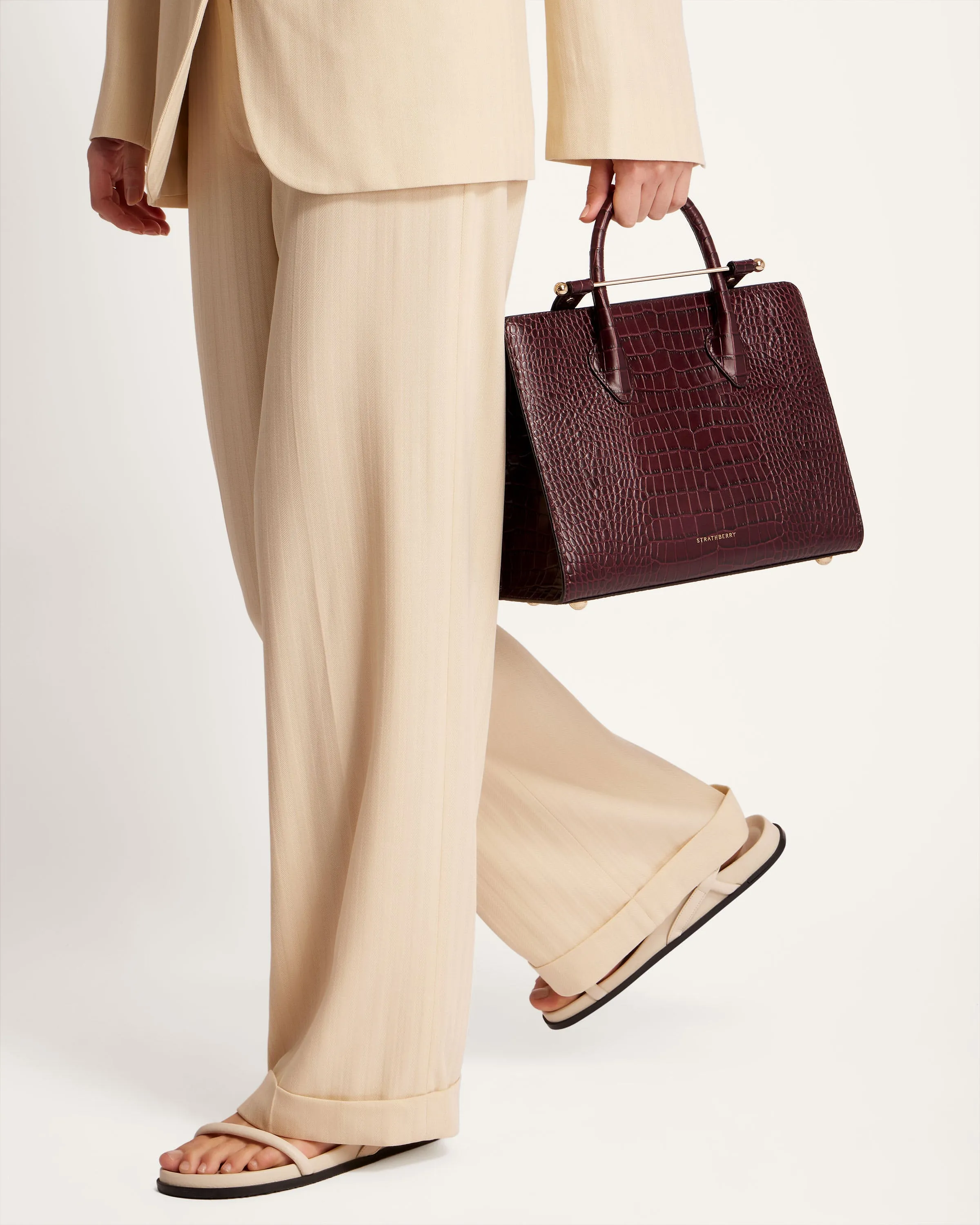 Midi Tote - Croc-Embossed Leather Burgundy