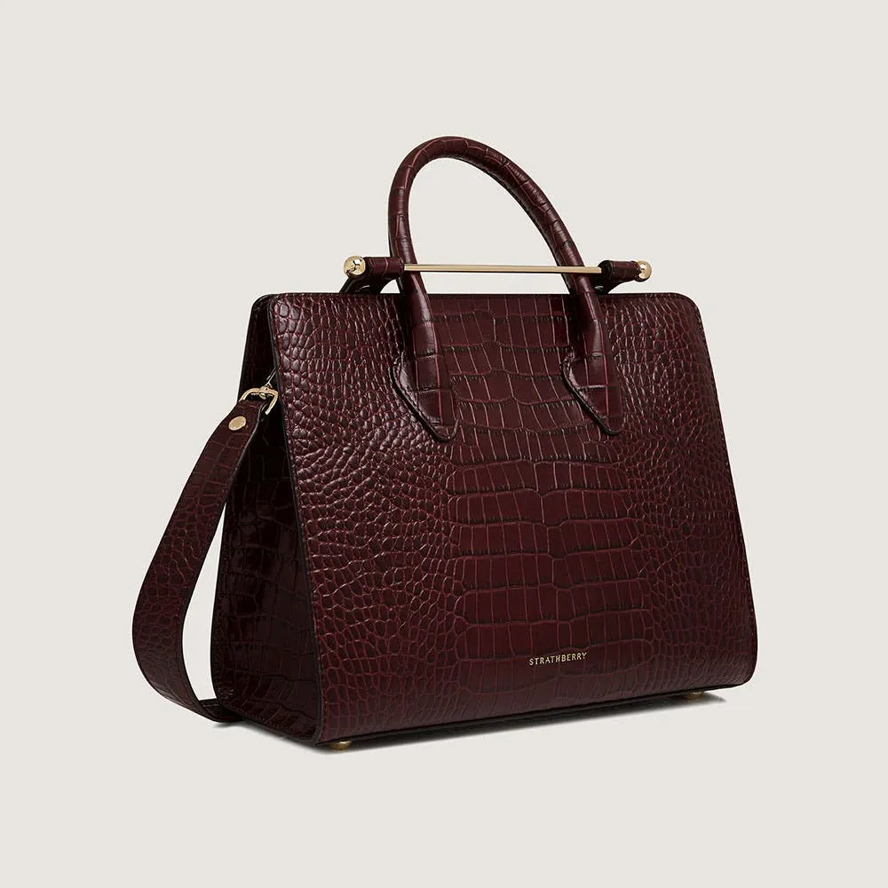 Midi Tote - Croc-Embossed Leather Burgundy