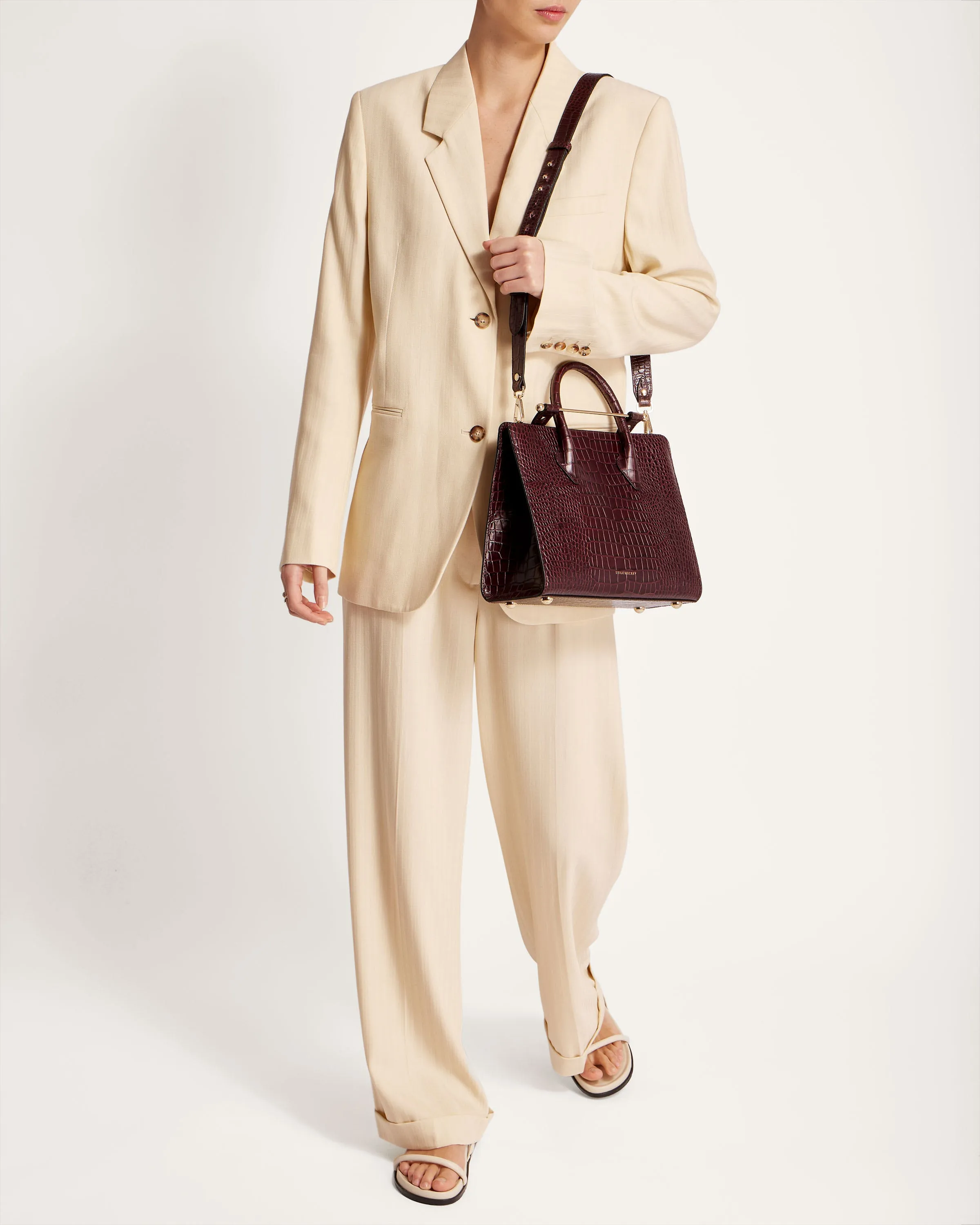 Midi Tote - Croc-Embossed Leather Burgundy