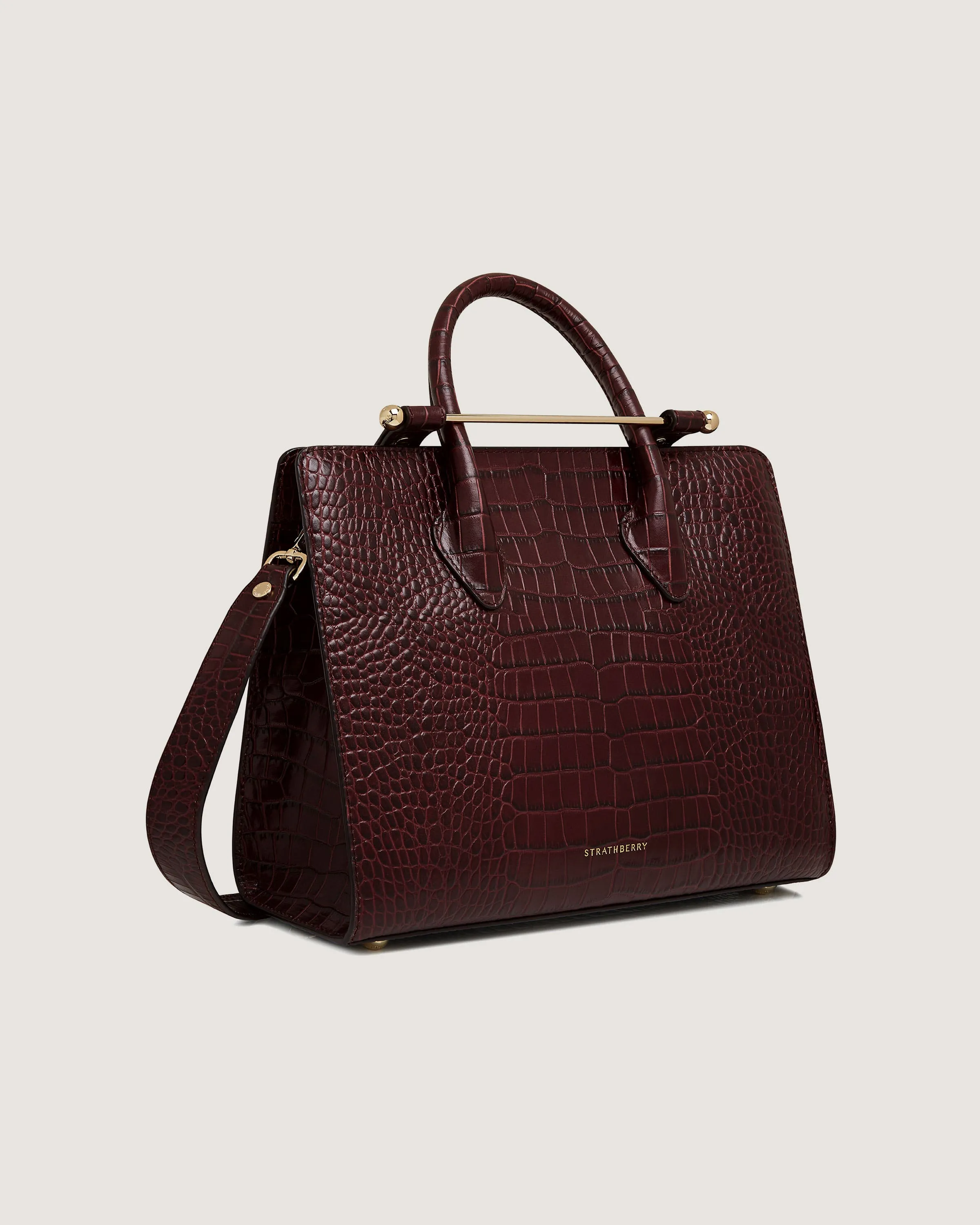 Midi Tote - Croc-Embossed Leather Burgundy