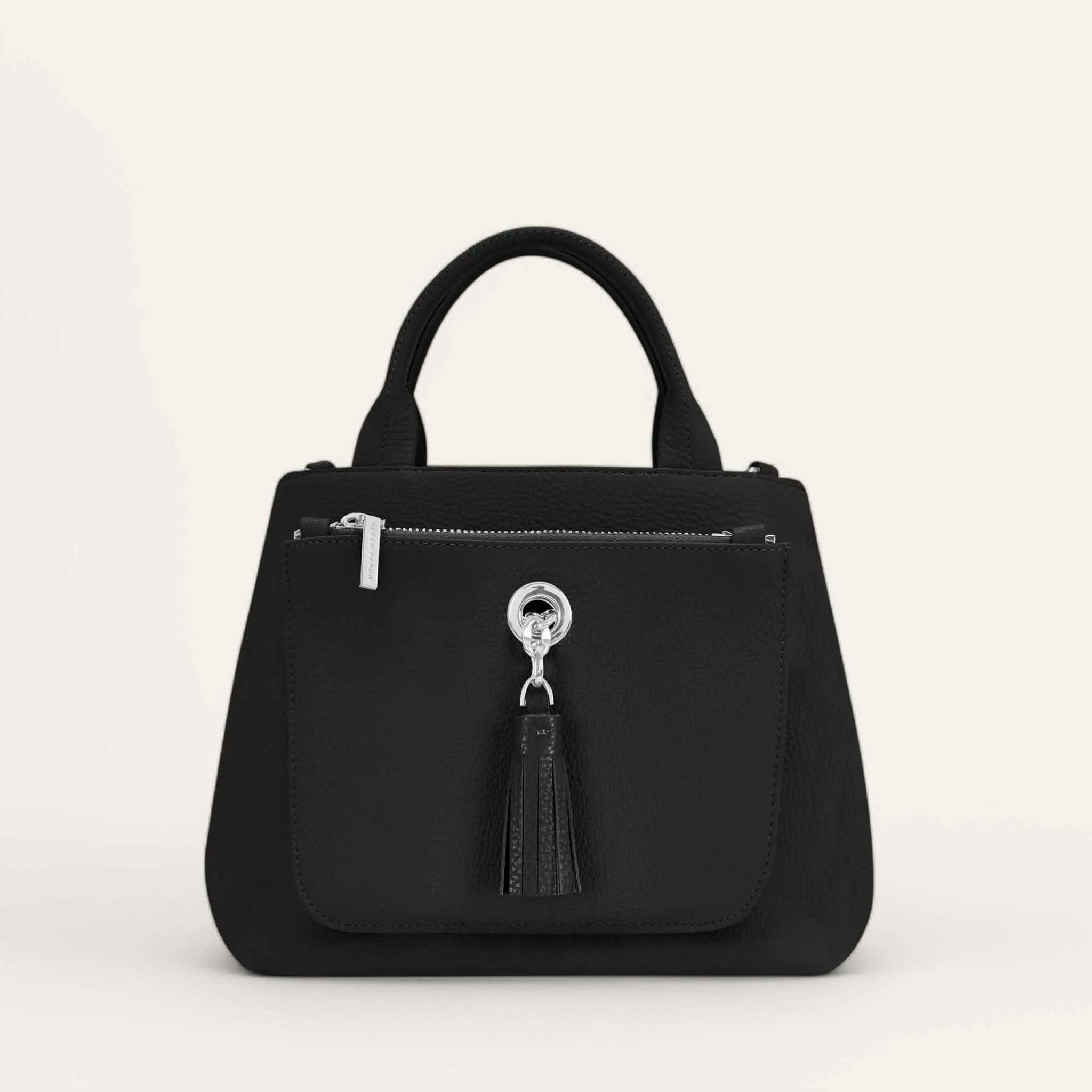 Mini D Tote | Black with Silver hardware