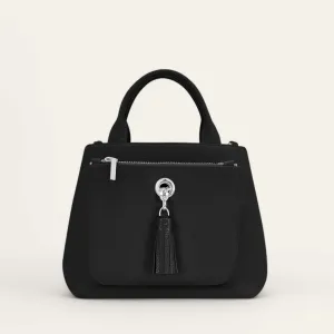Mini D Tote | Black with Silver hardware