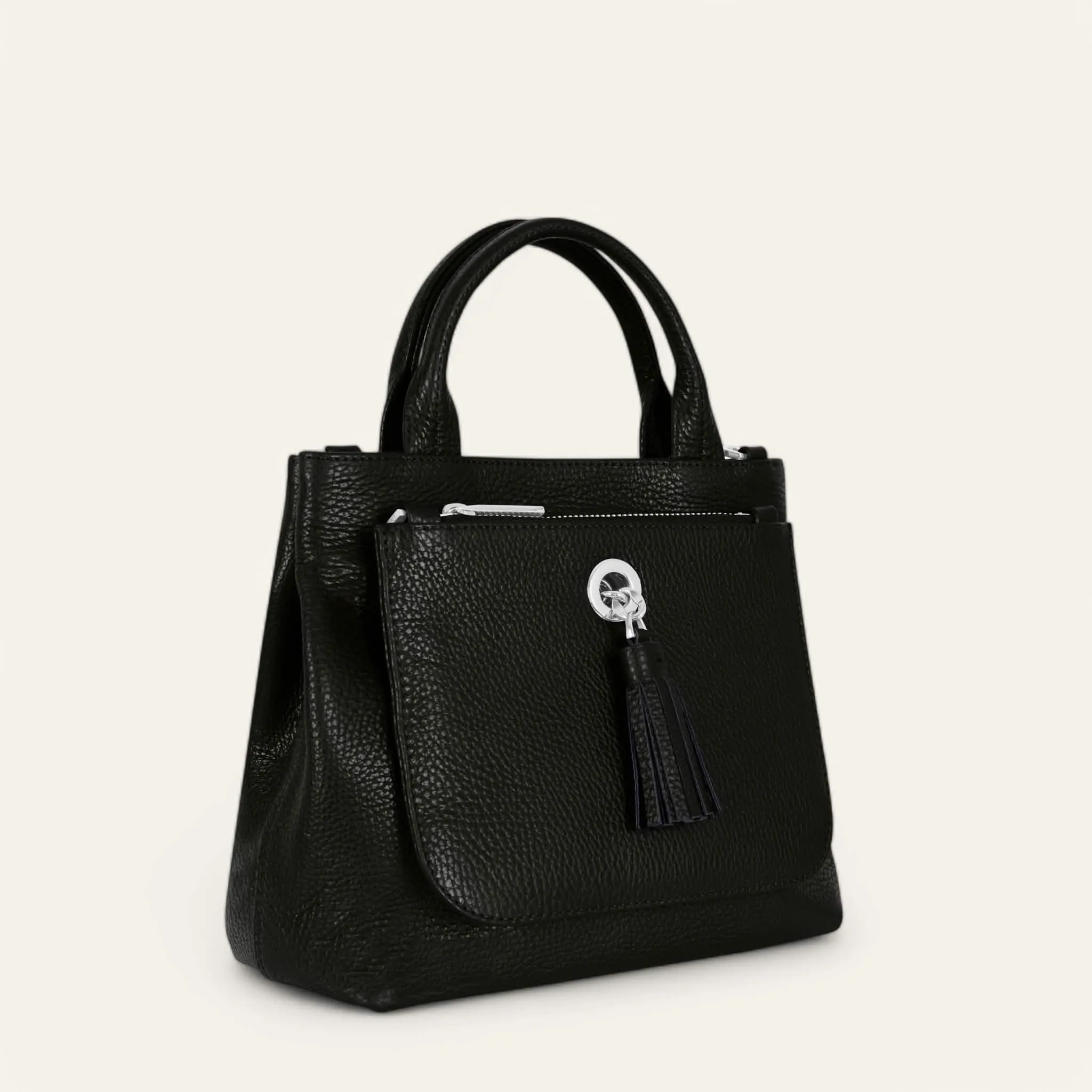 Mini D Tote | Black with Silver hardware