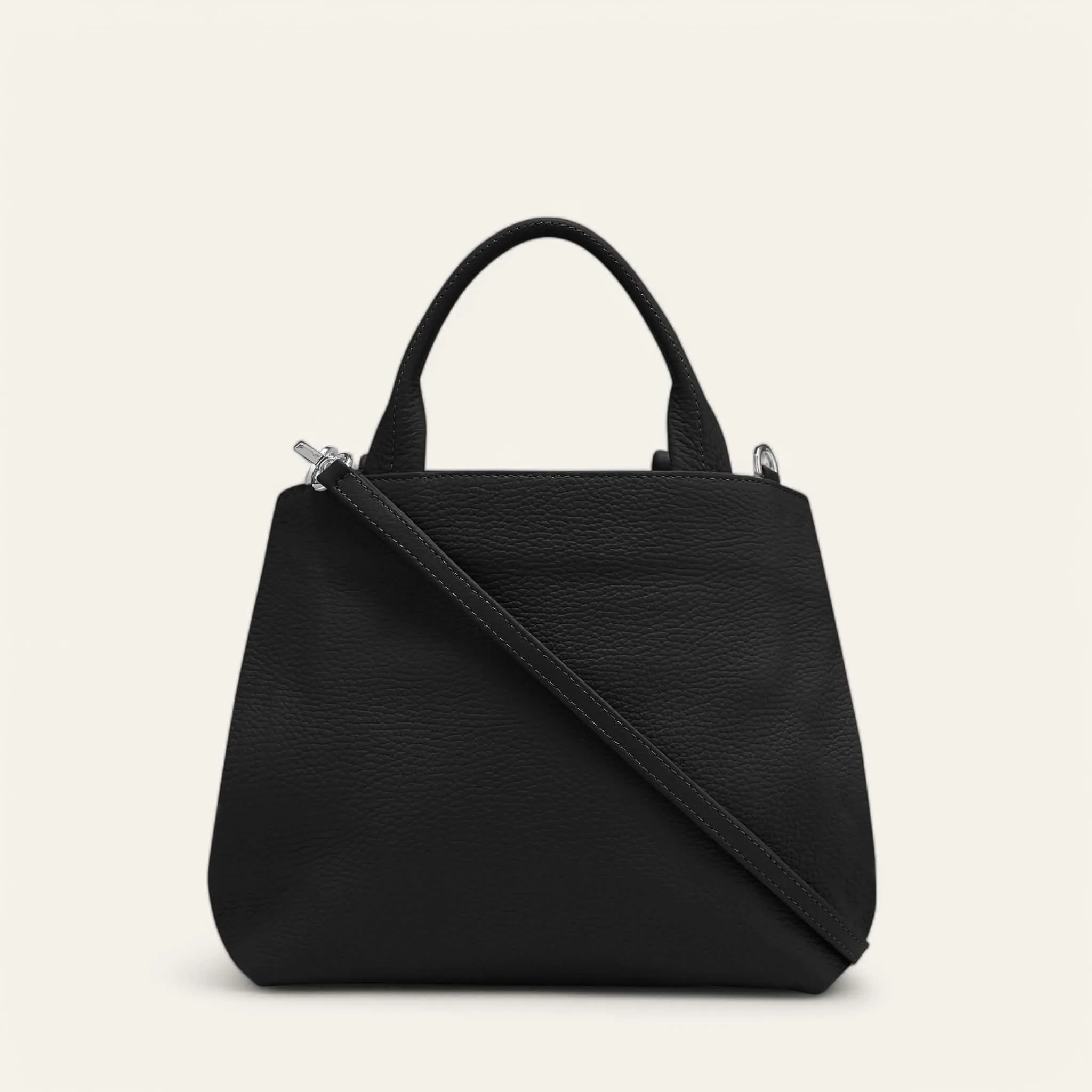 Mini D Tote | Black with Silver hardware