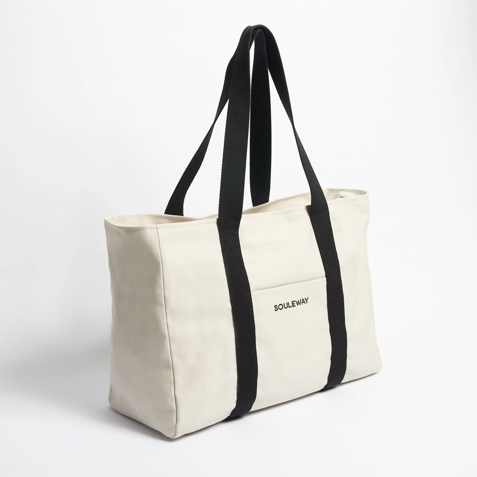 Natural Cotton Canvas Yoga Tote | Sand & Black