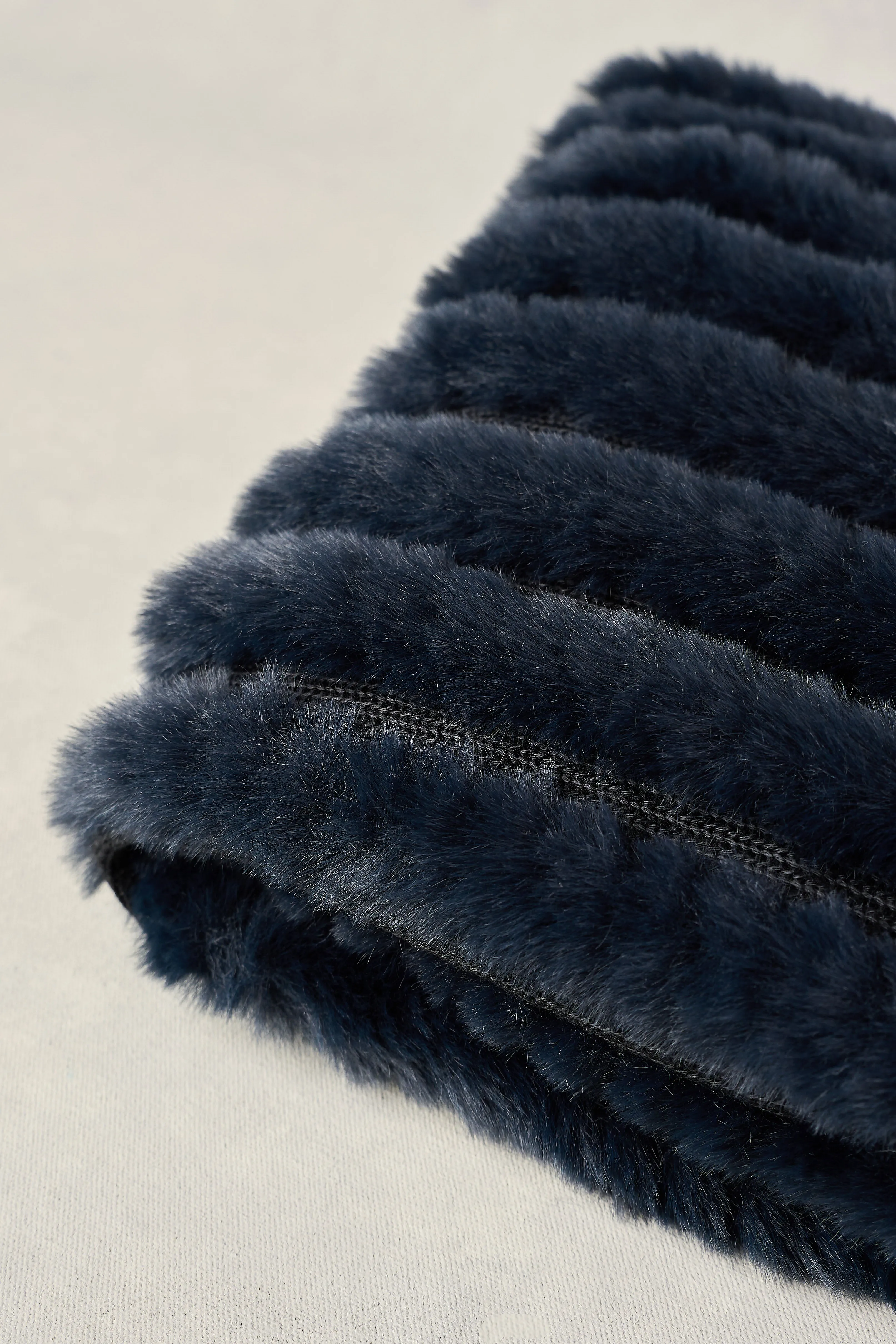 Navy Faux Fur Poncho