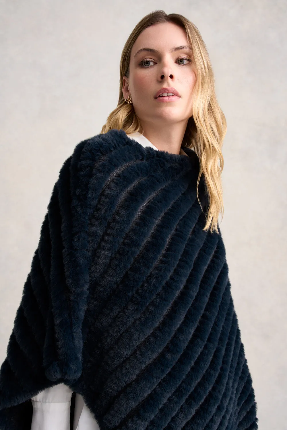 Navy Faux Fur Poncho