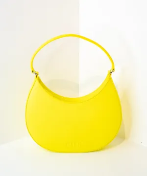 Opaque Faux Leather Small "Hobo" Shoulder Bag Fluo Yellow