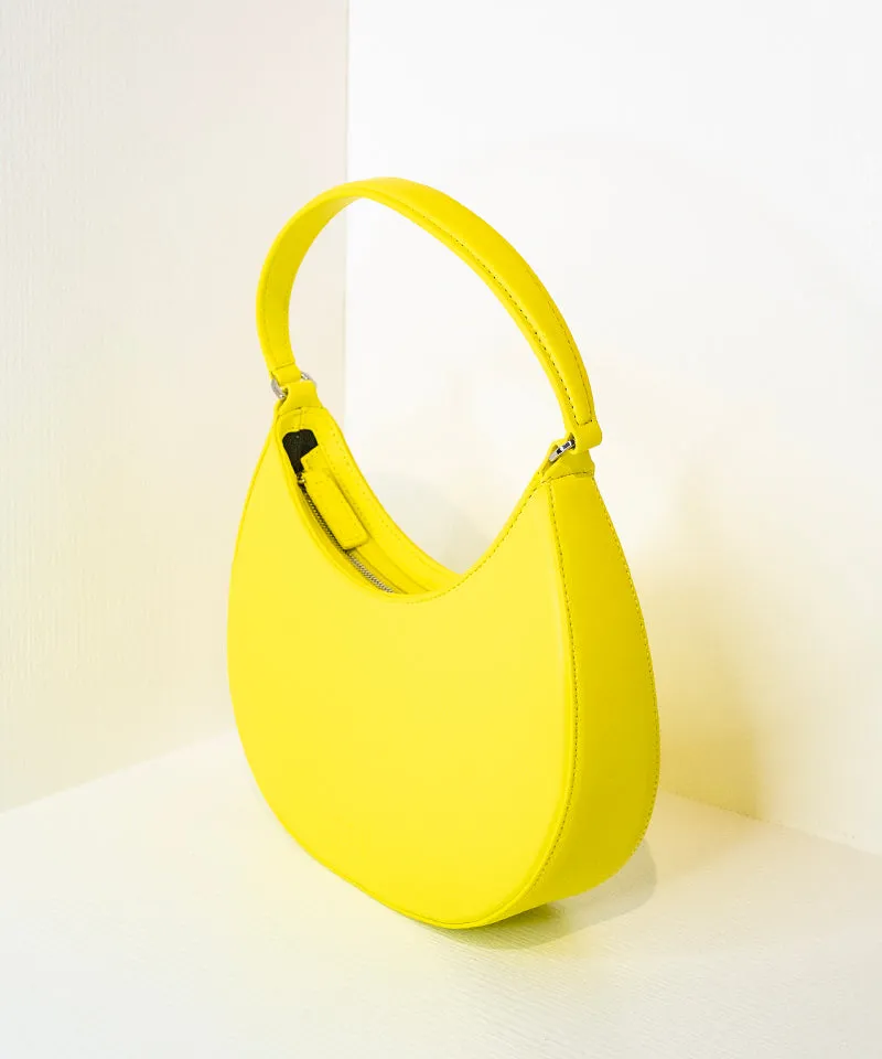 Opaque Faux Leather Small "Hobo" Shoulder Bag Fluo Yellow