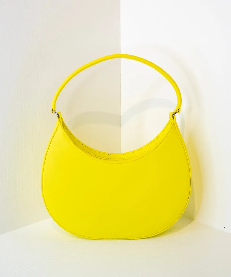 Opaque Faux Leather Small "Hobo" Shoulder Bag Fluo Yellow