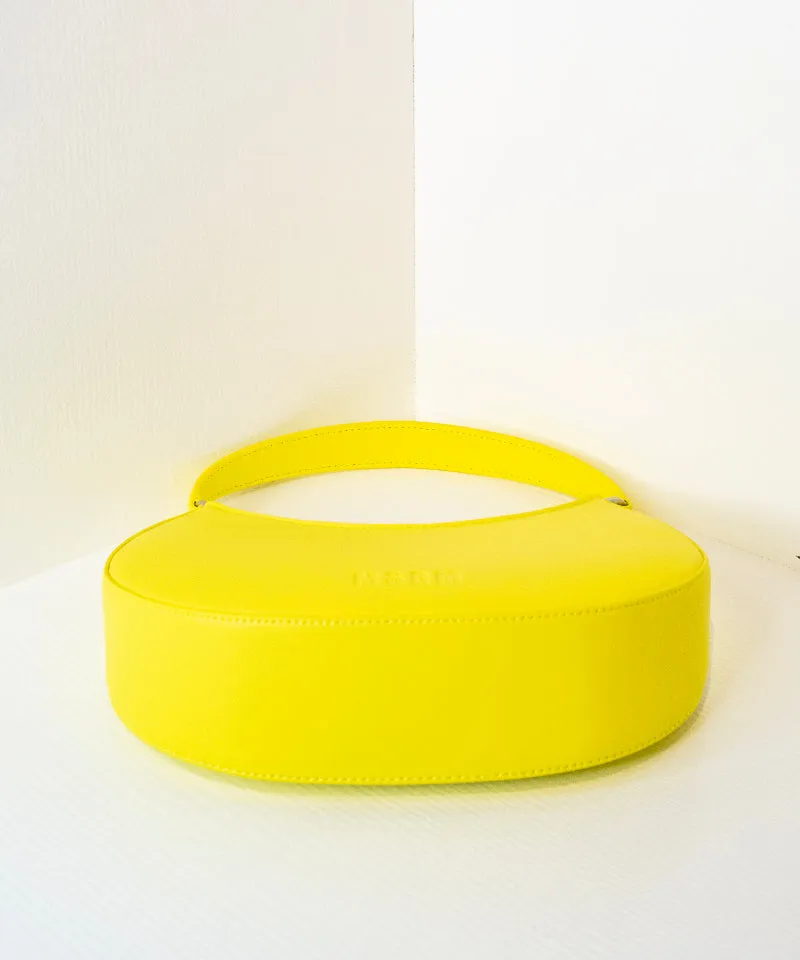 Opaque Faux Leather Small "Hobo" Shoulder Bag Fluo Yellow