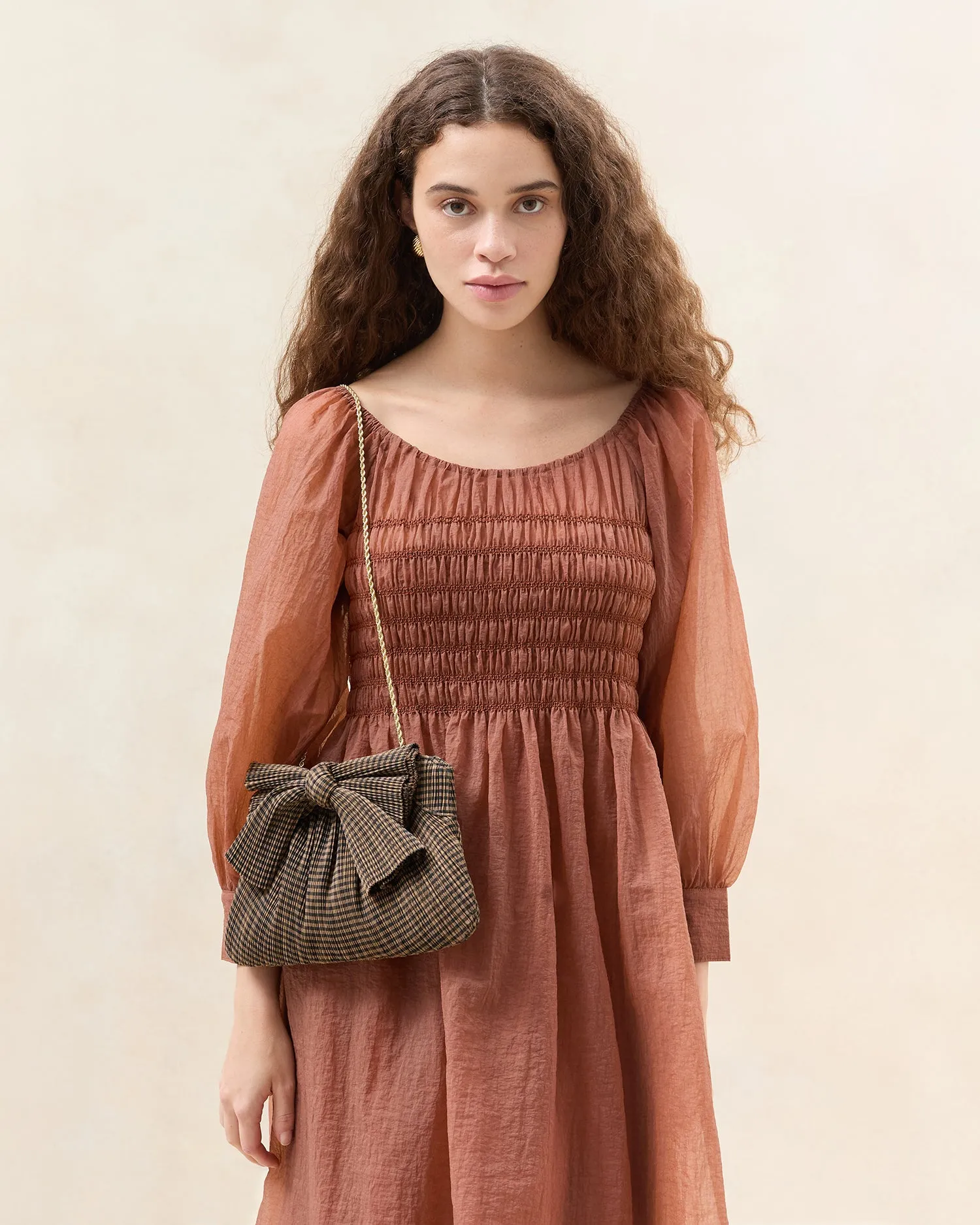 Rayne Brown/Black Pleated Bow Clutch