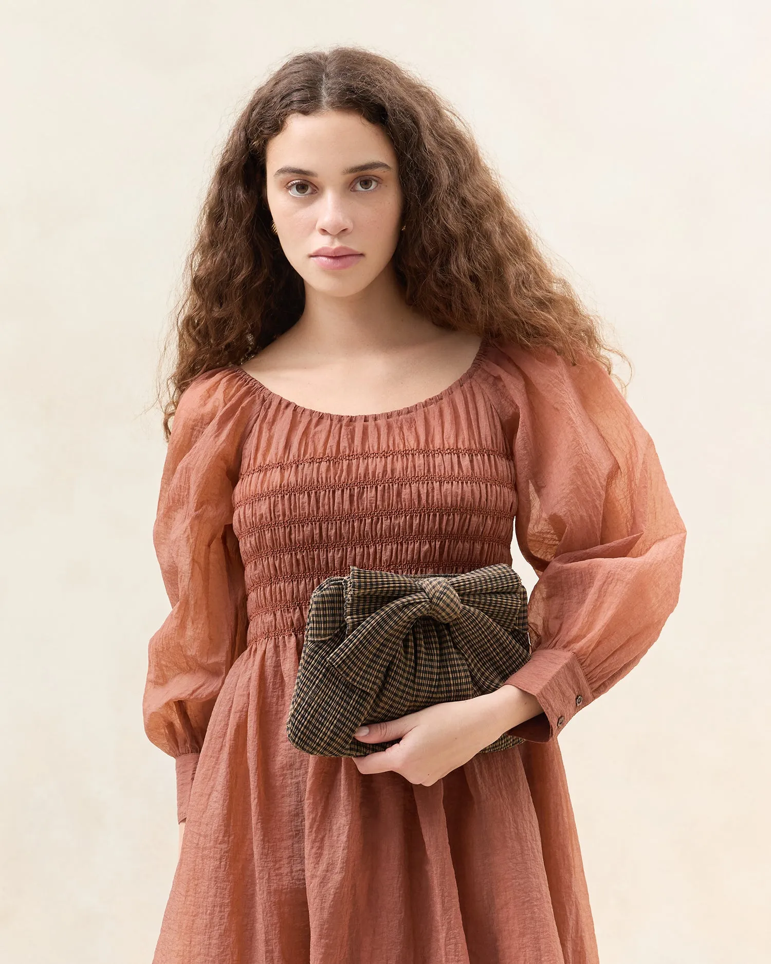 Rayne Brown/Black Pleated Bow Clutch