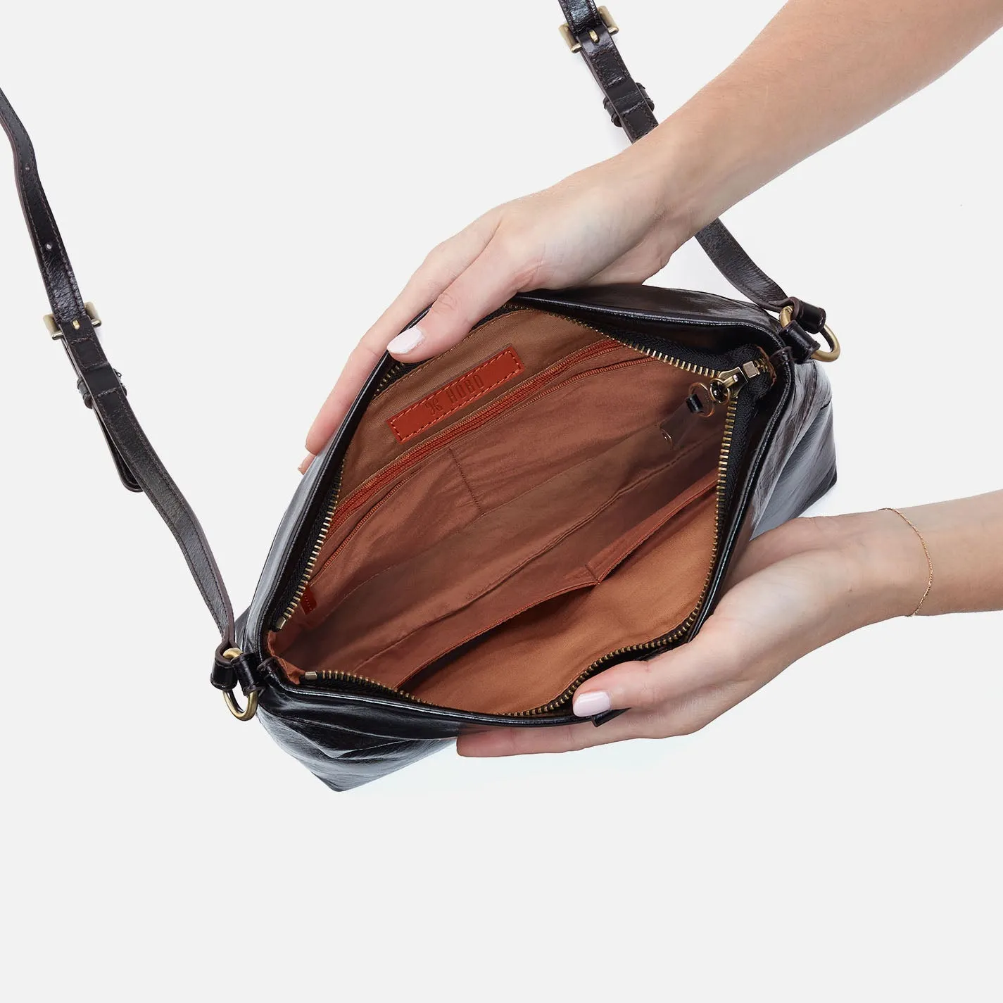 Romy Medium Crossbody In Polished Leather - Black